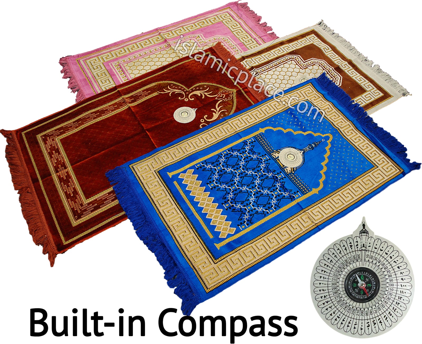 Thick Velvet Prayer Rug with Compass - Assorted Selection