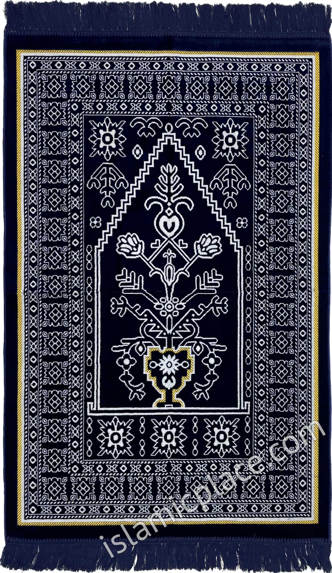 Navy Blue Prayer Rug with Aztec Mihrab