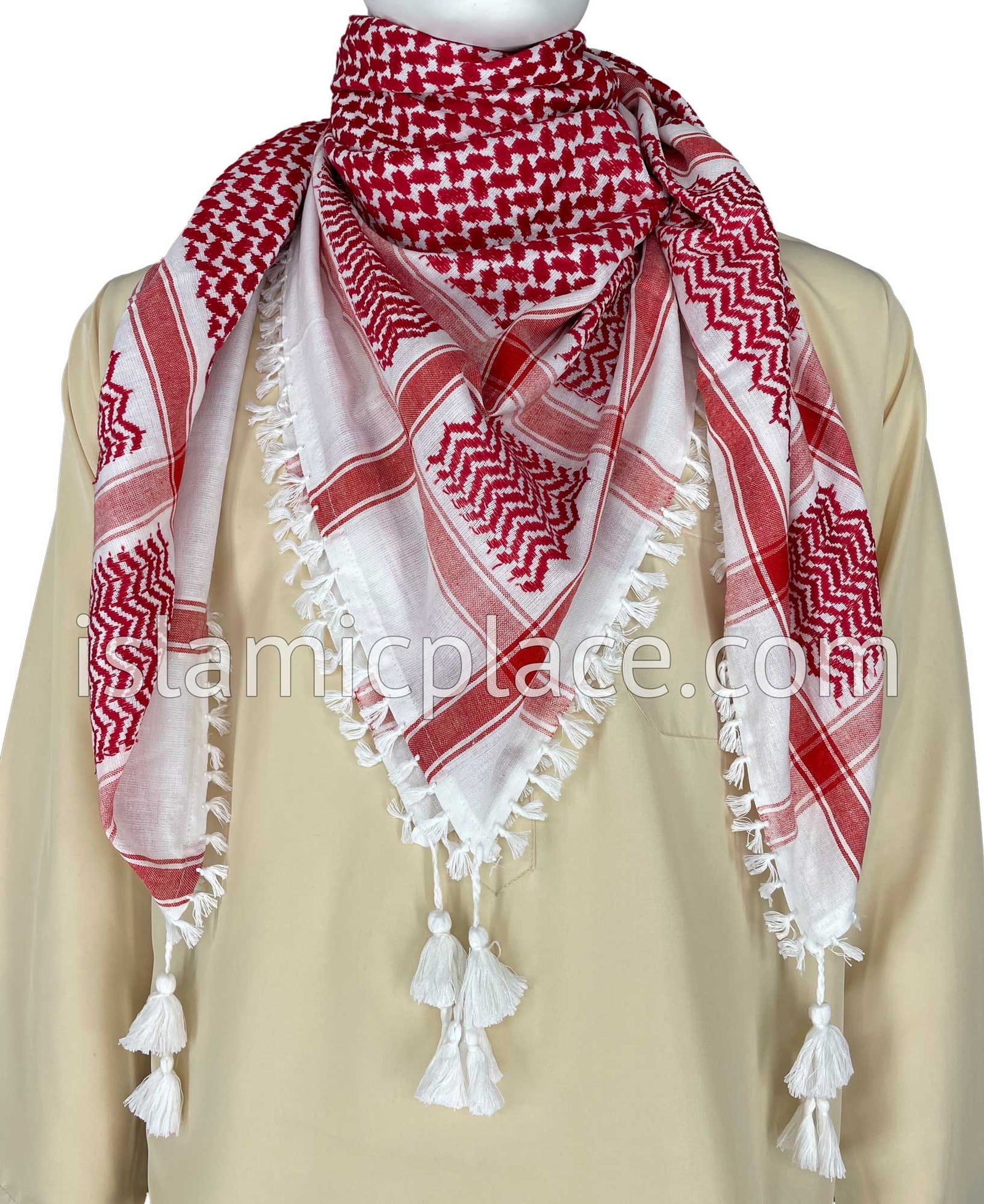 White and Red - Traditional Style Men Scarf Kifaya