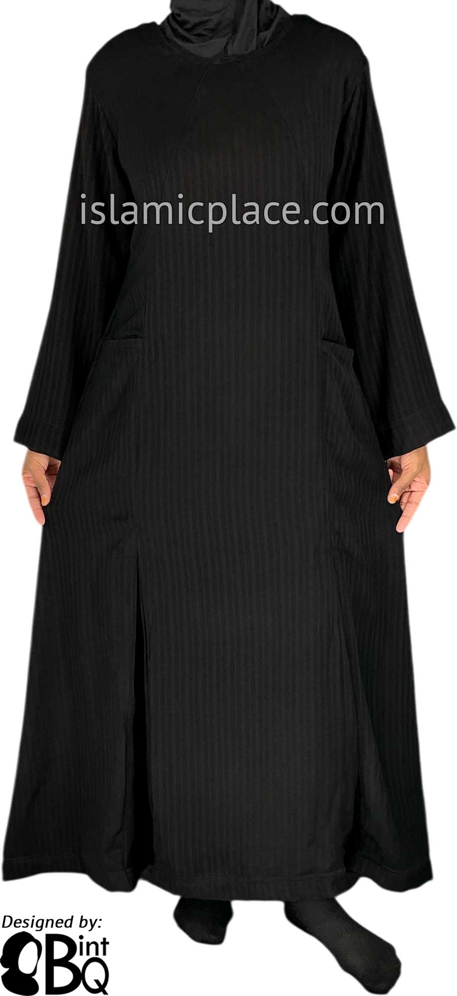 Black - Farah Urban Abaya with large front pockets and front and back pleats by BintQ - BQ180