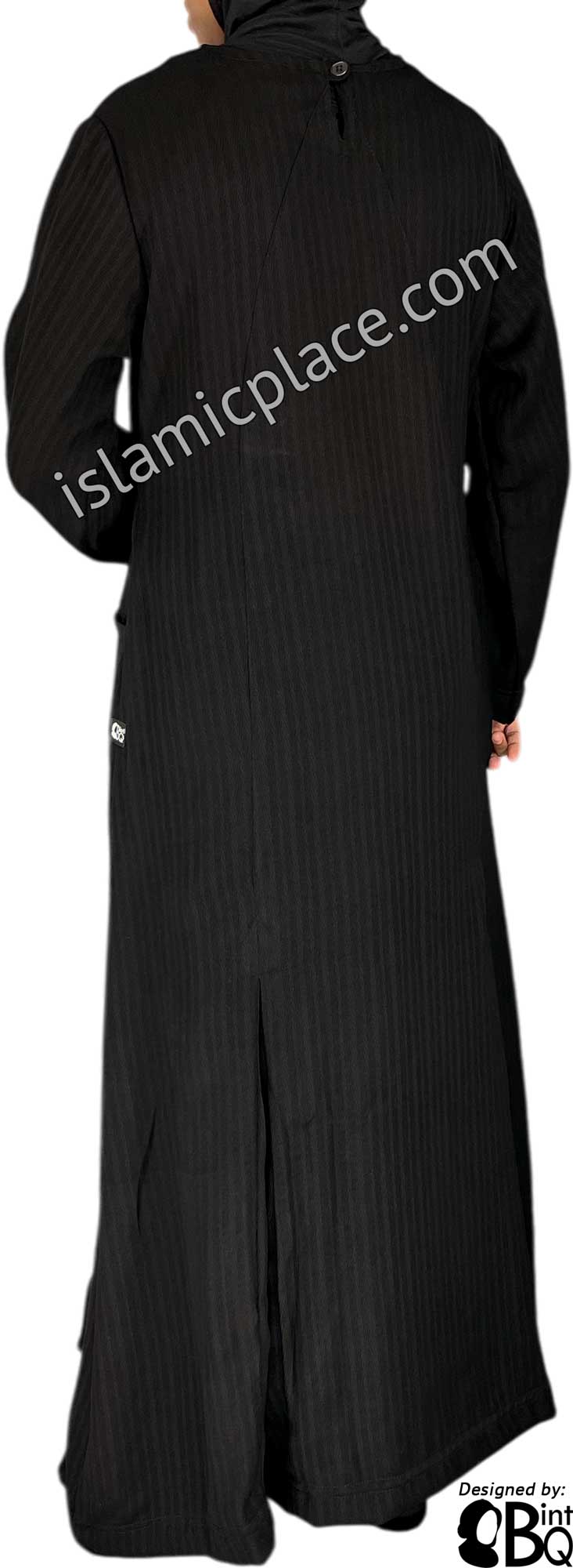 Black - Farah Urban Abaya with large front pockets and front and back pleats by BintQ - BQ180