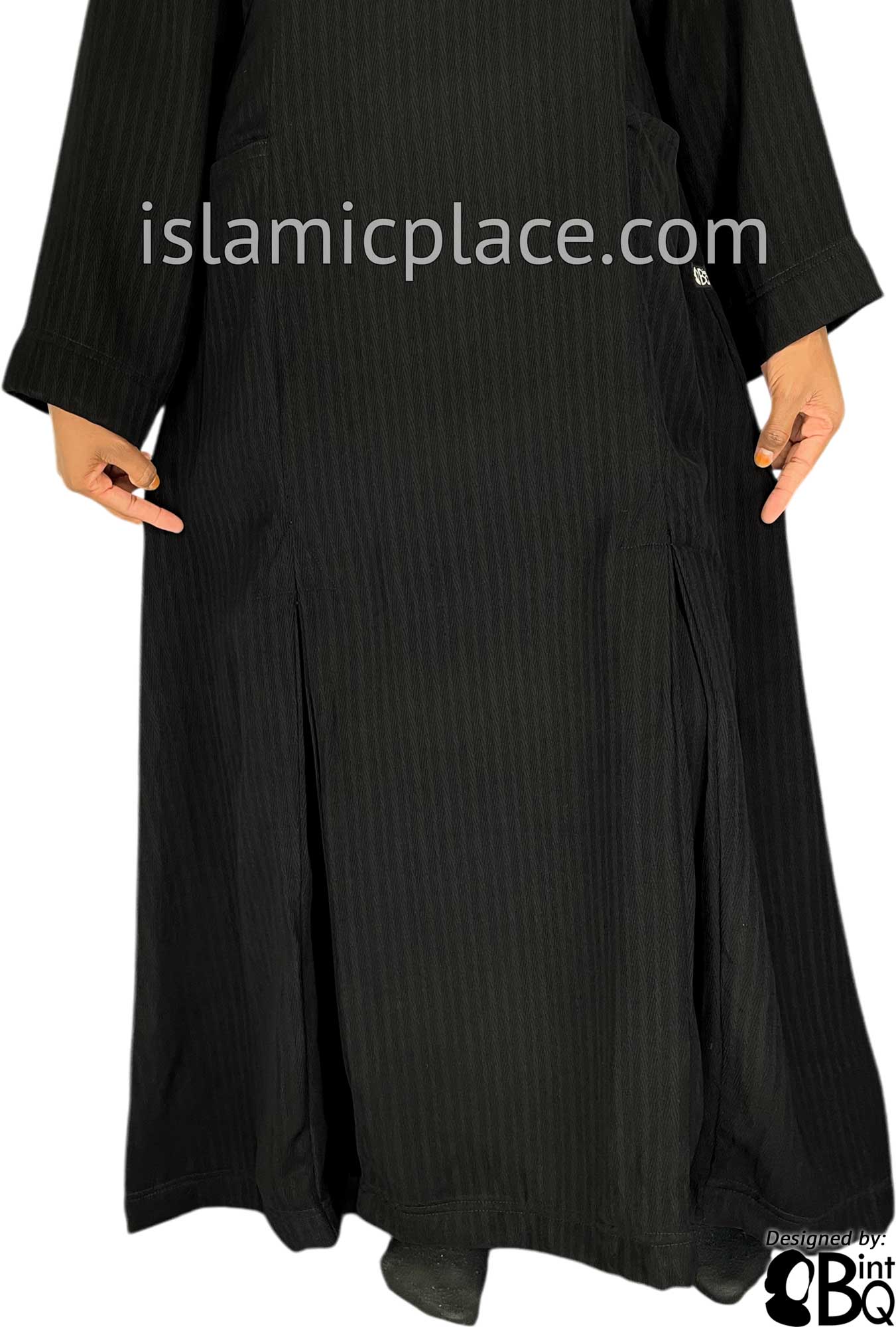 Black - Farah Urban Abaya with large front pockets and front and back pleats by BintQ - BQ180