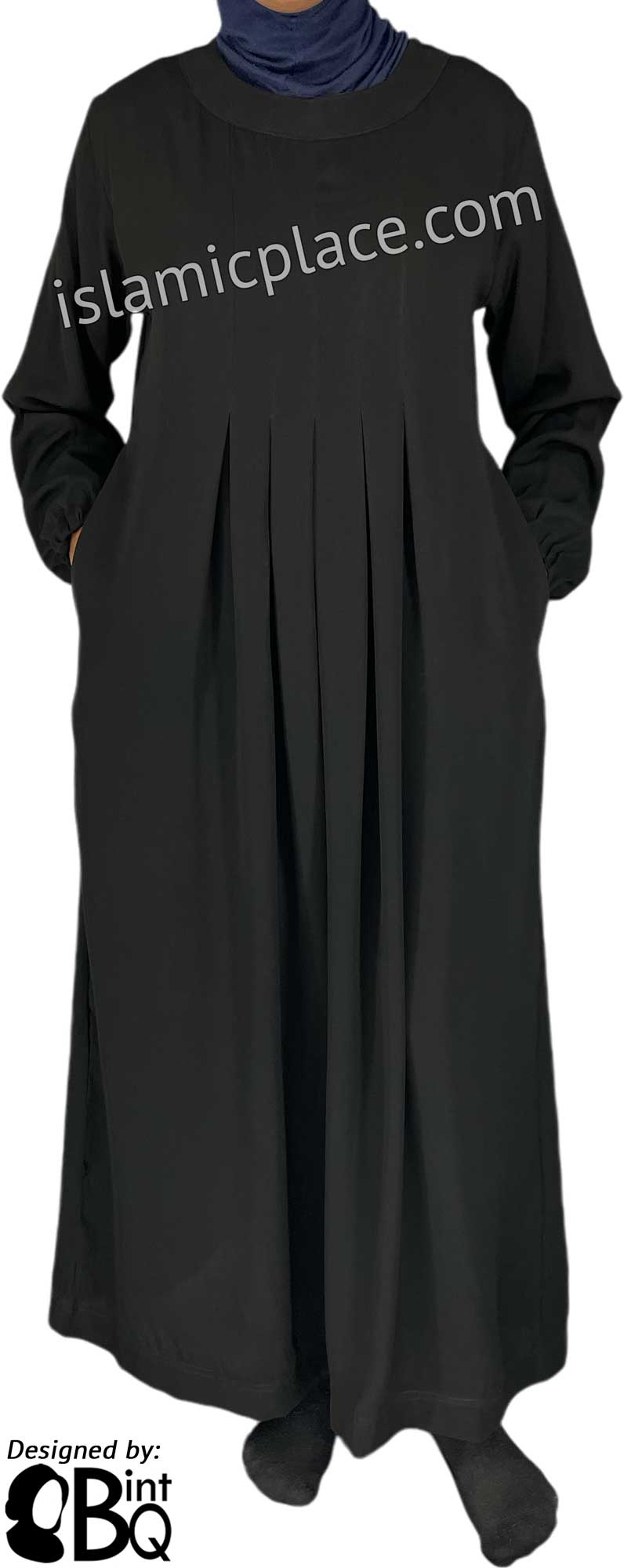 Black - Sumera Chic Abaya with Baby Doll Inspired Pleats by BintQ - BQ275