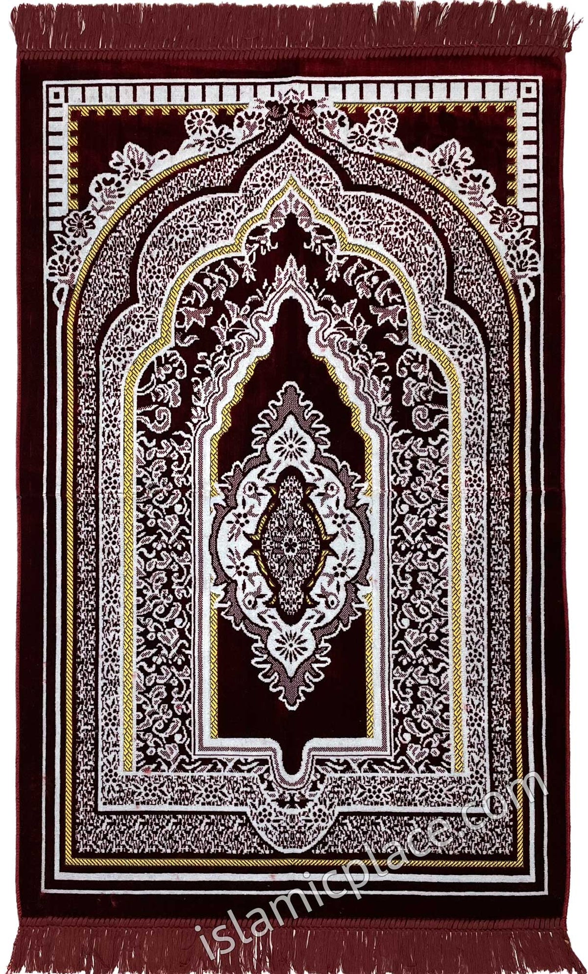 Burgundy Prayer Rug with Mesmerizing Mihrab