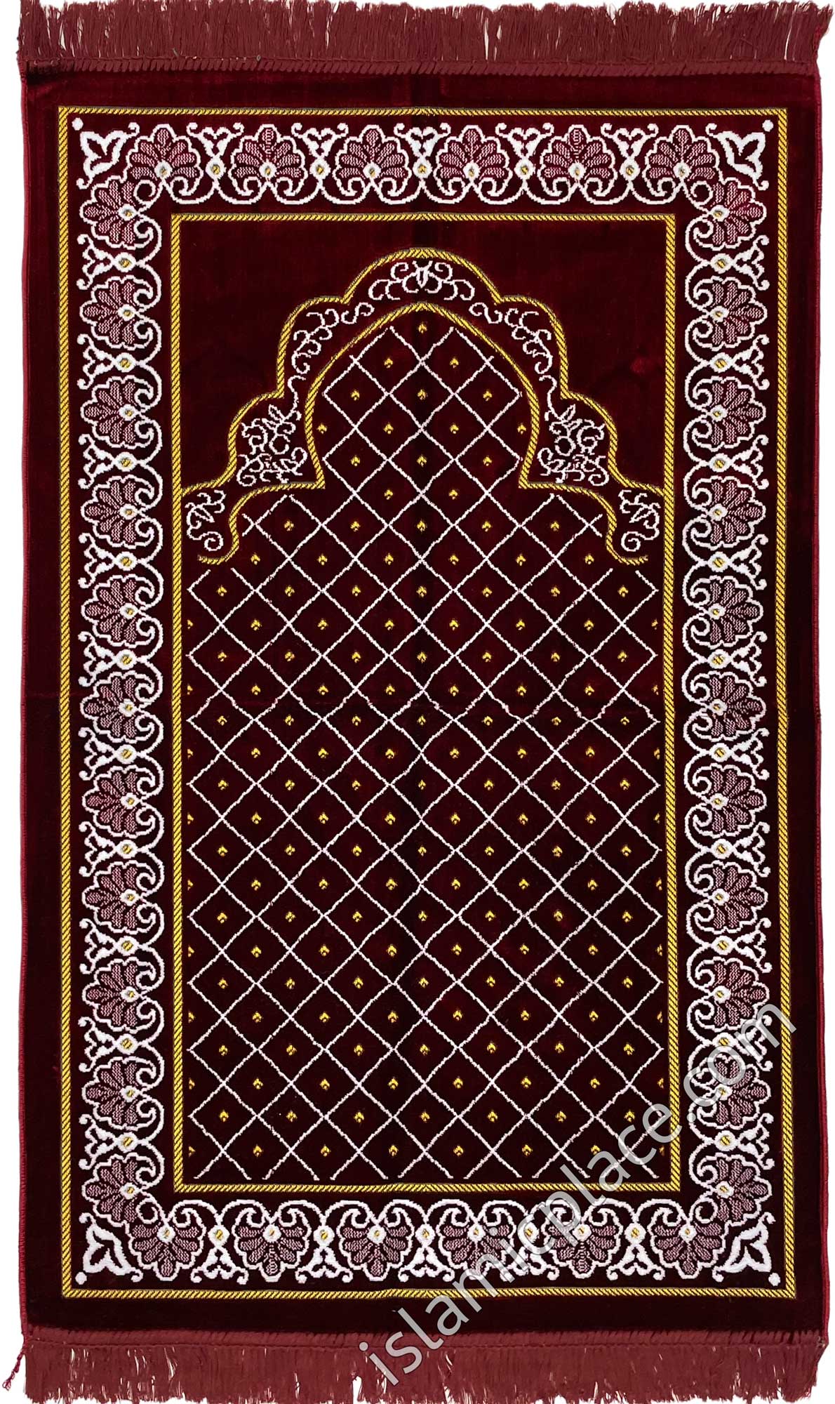 Burgundy Prayer Rug with Lattice Mihrab