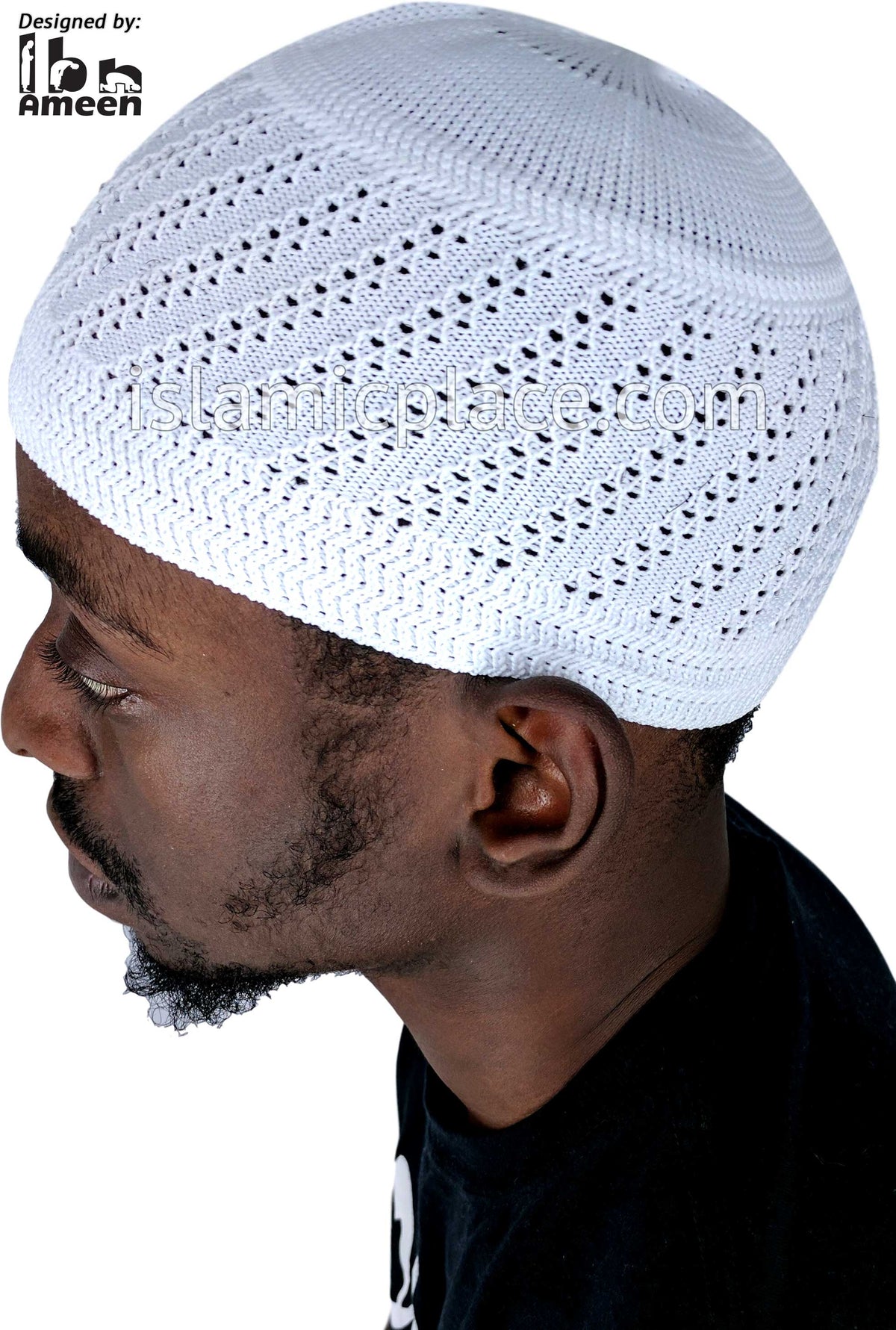 White - Elastic Knitted Majid Designer Kufi