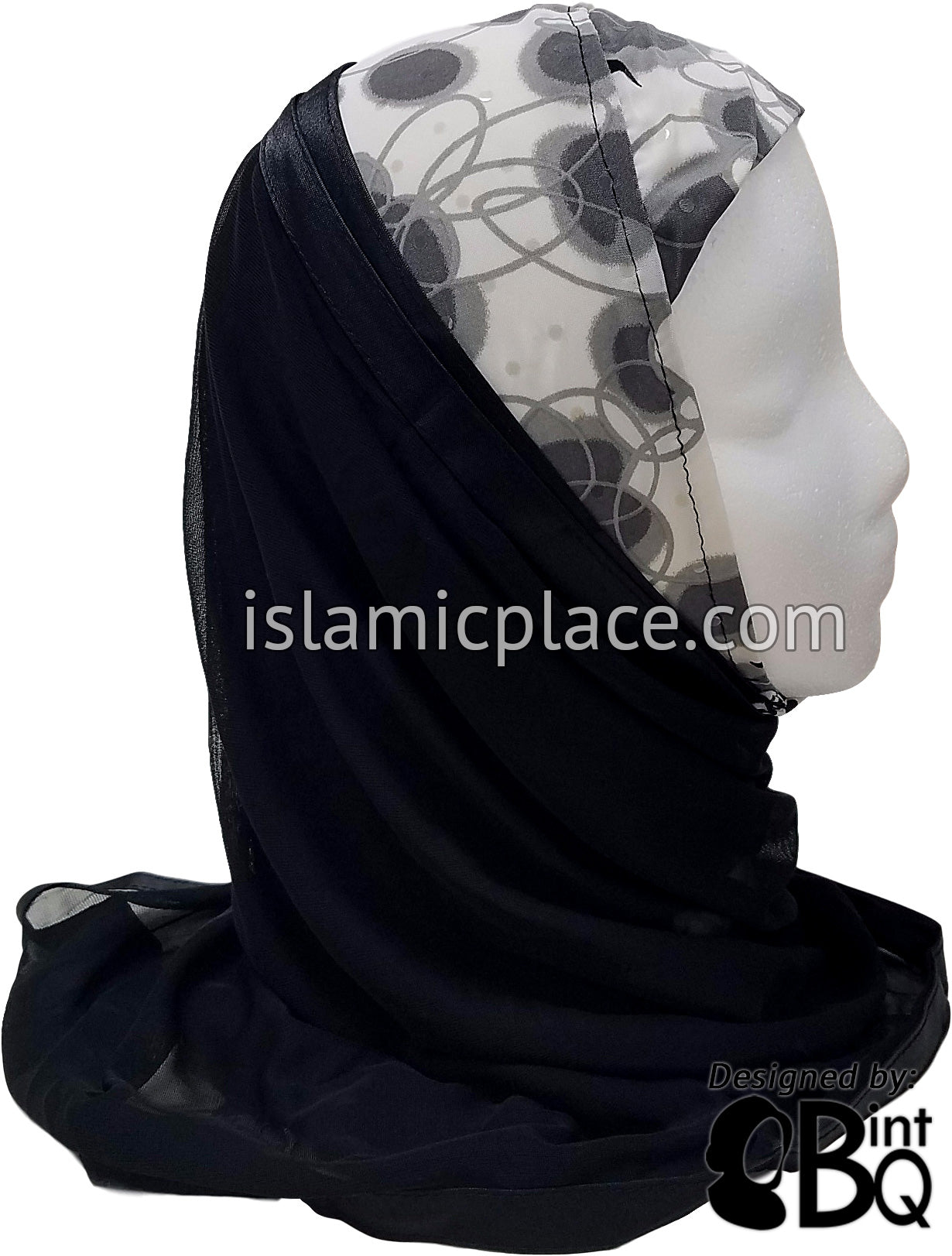 Gray Ovals on White Base with Black Wrap - Kuwaiti Scarf