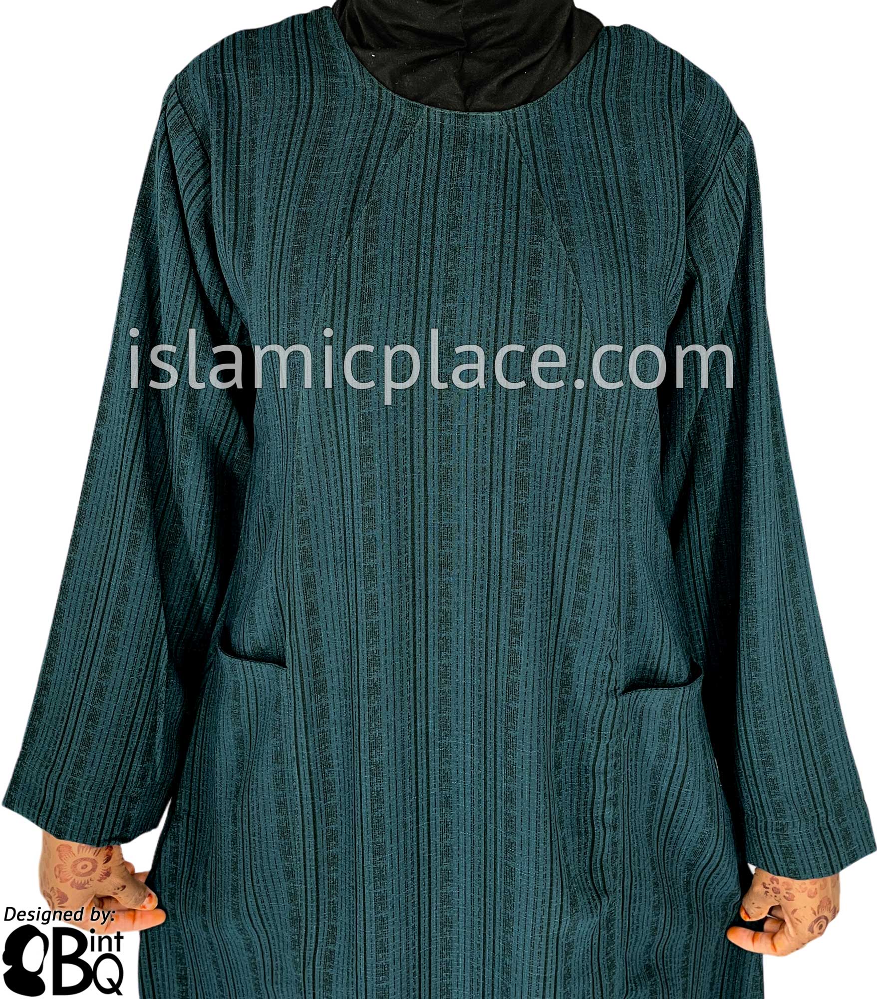 Dark Teal - Farah Urban Abaya with large front pockets and front and back pleats by BintQ - BQ180