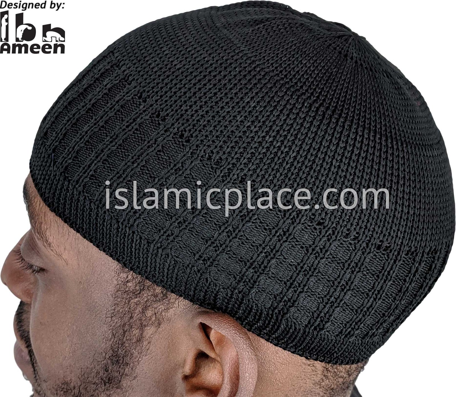 Solid Black - Elastic Knitted Ameen Designer Kufi