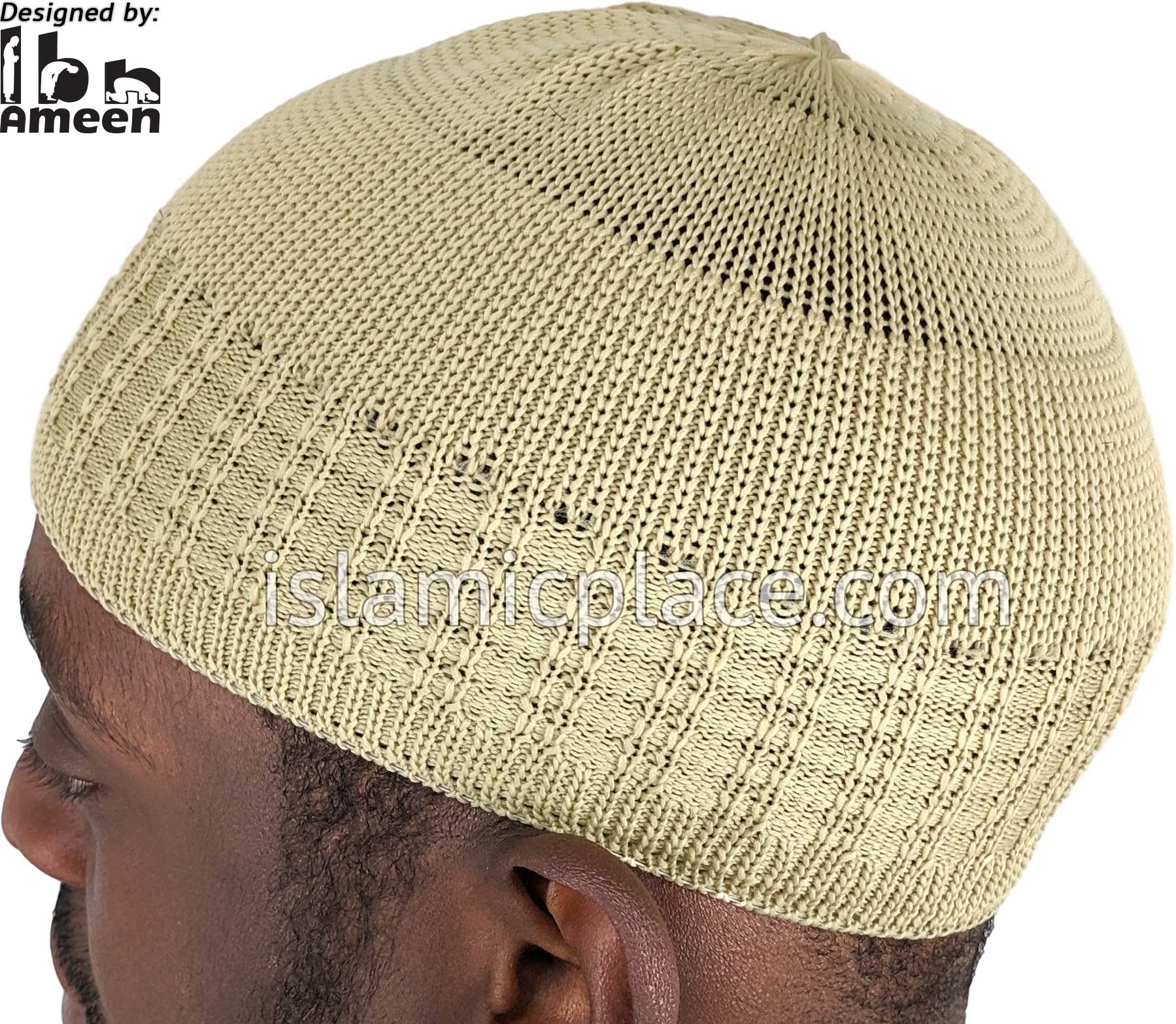 Solid Khaki - Elastic Knitted Ameen Designer Kufi