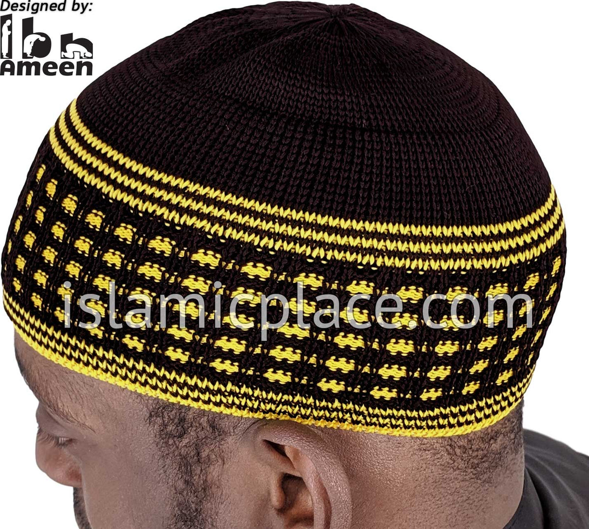 Black &amp; Gold - Elastic Knitted Ameen Designer Kufi