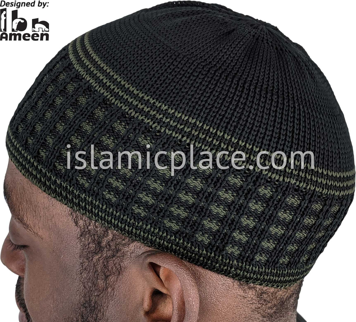 Black &amp; Camo Green - Elastic Knitted Ameen Designer Kufi