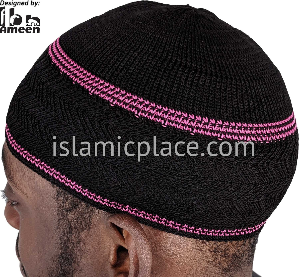 Black &amp; Pink - Elastic Knitted Ghani Designer Kufi