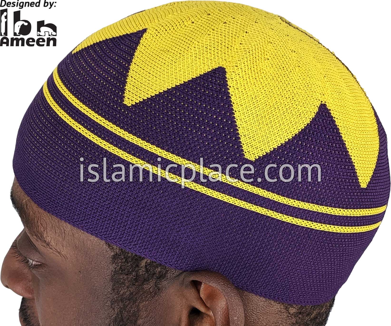 Purple and Gold - Elastic Knitted Safeer Designer Kufi