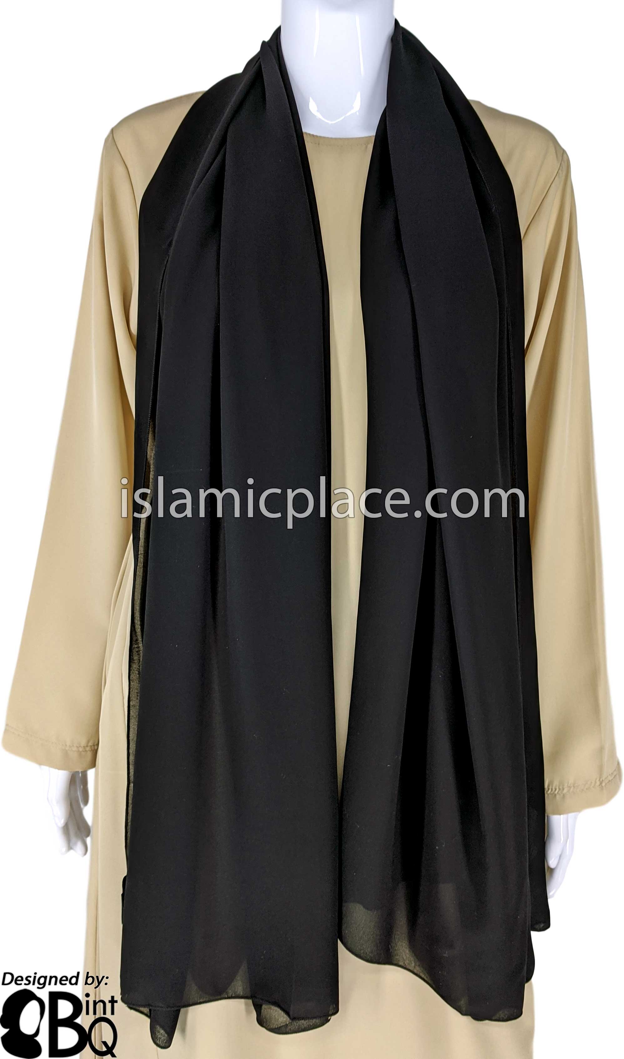 Black - Plain Georgette Shayla Long Rectangle Hijab 30"x70"