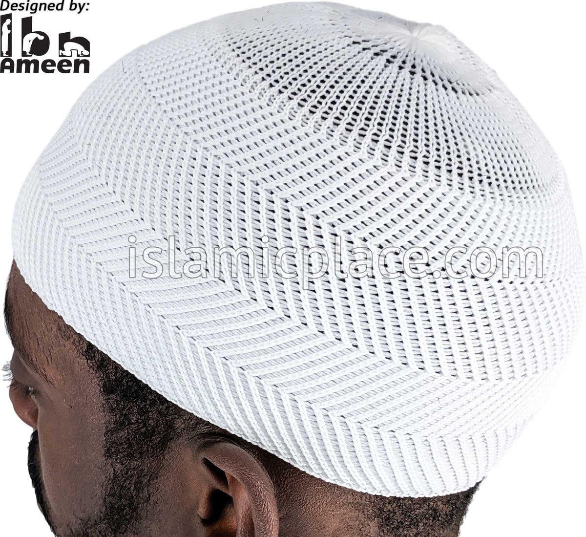 White - Elastic Knitted Ishmael Designer Kufi