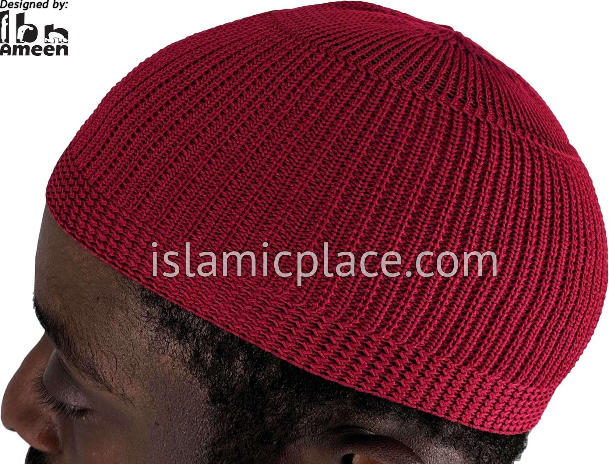 Solid Burgundy - Elastic Knitted Bashir Designer Kufi