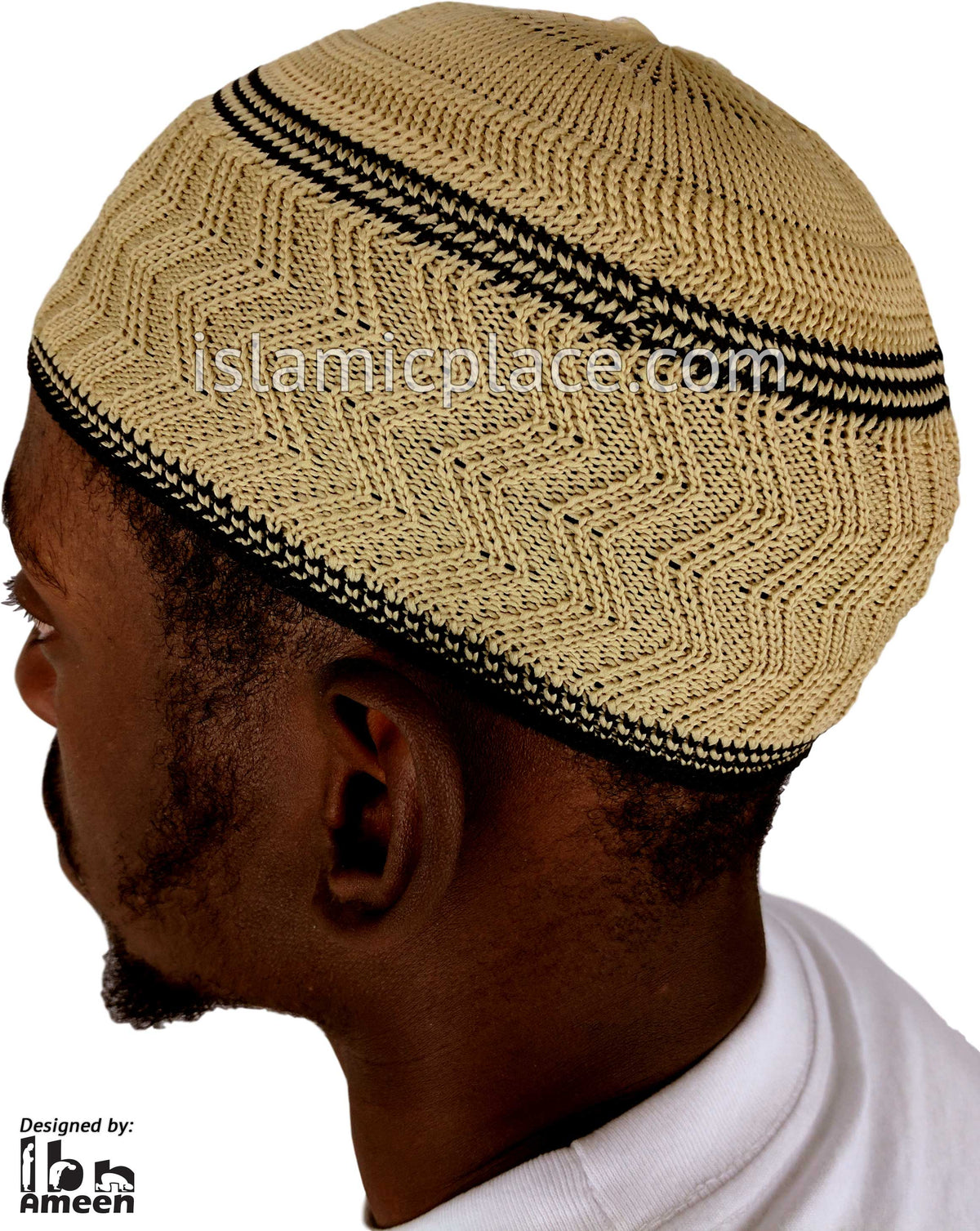 Khaki &amp; Black - Elastic Knitted Ghani Designer Kufi