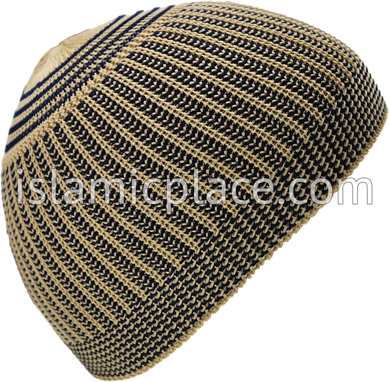 Khaki & Navy - Elastic Knitted Bashir Designer Kufi