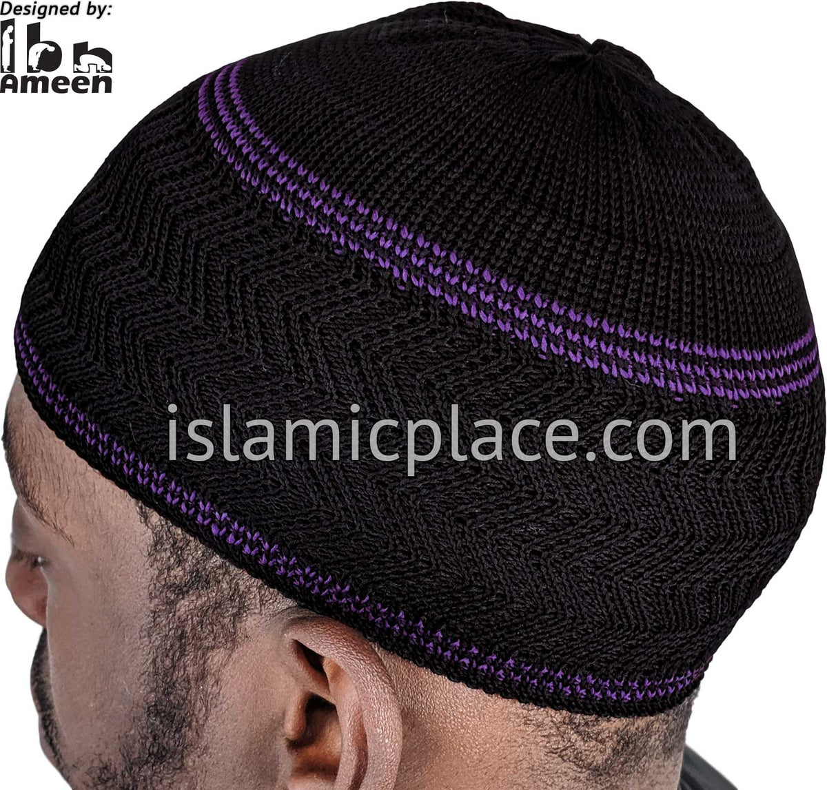 Black &amp; Purple - Elastic Knitted Ghani Designer Kufi