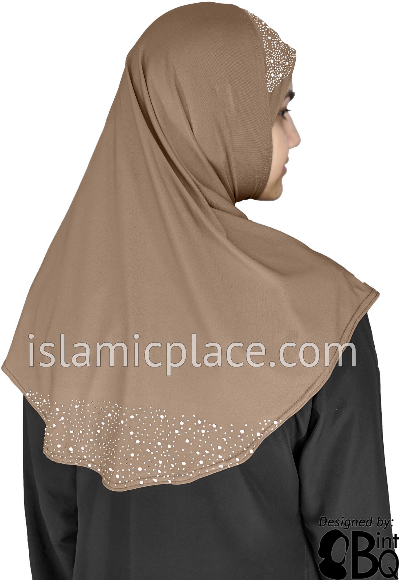 Oyster - Luxurious Lycra Hijab Al-Amira with Silver Rhinestones Teen to Adult (Large)