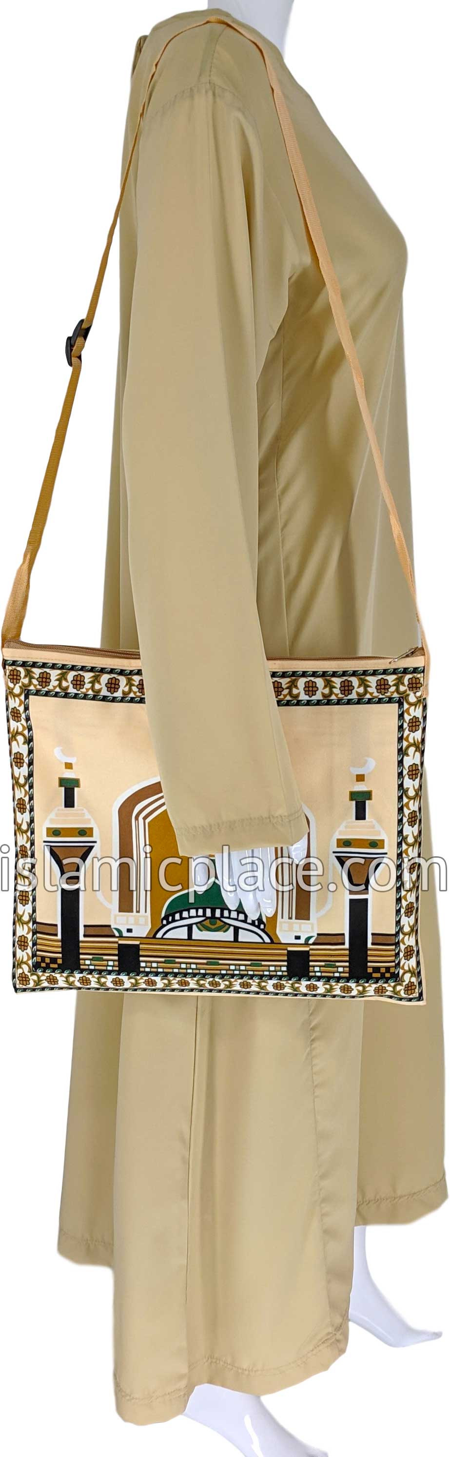 Khaki - Contemporary Masjid Design Prayer Rug with Matching Zipper Carrying Bag