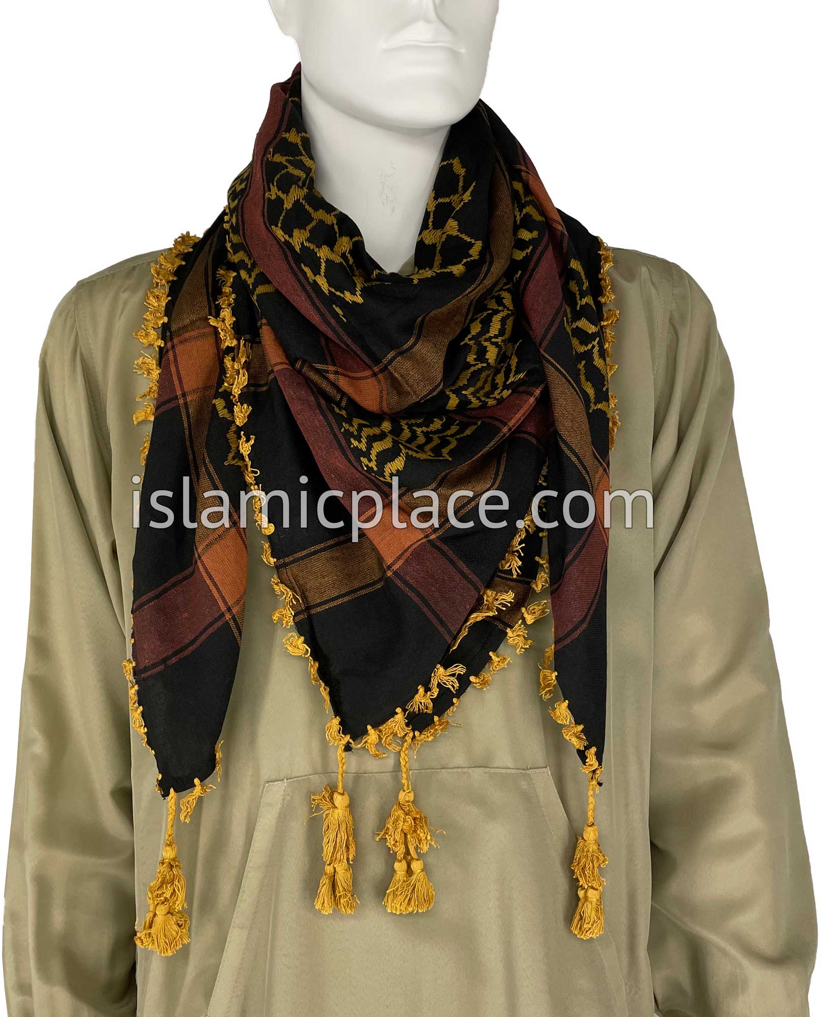 Black and Rustic Red - Traditional Style Men Scarf Kifaya