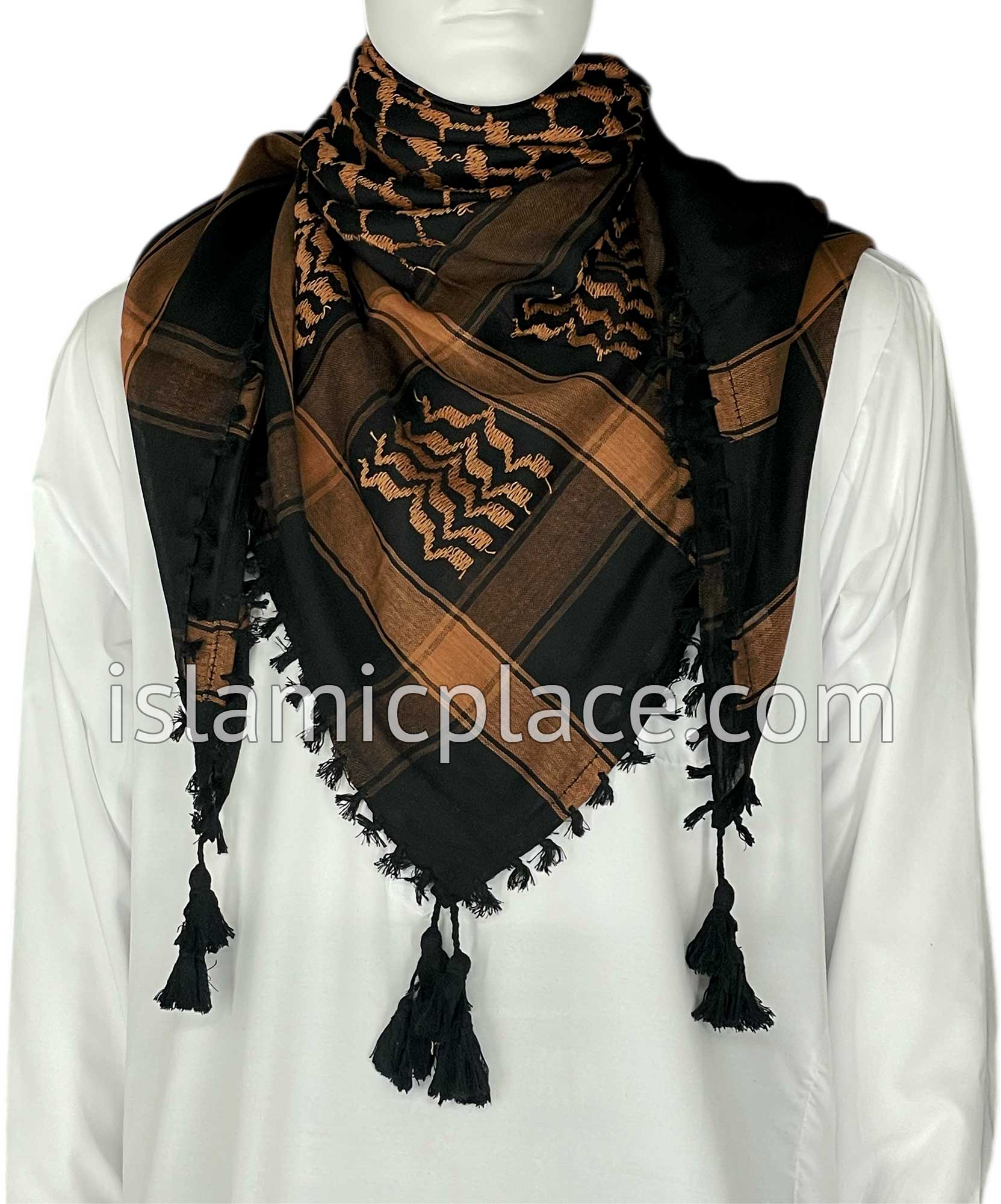 Black and Rustic Red - Traditional Style Men Scarf Kifaya