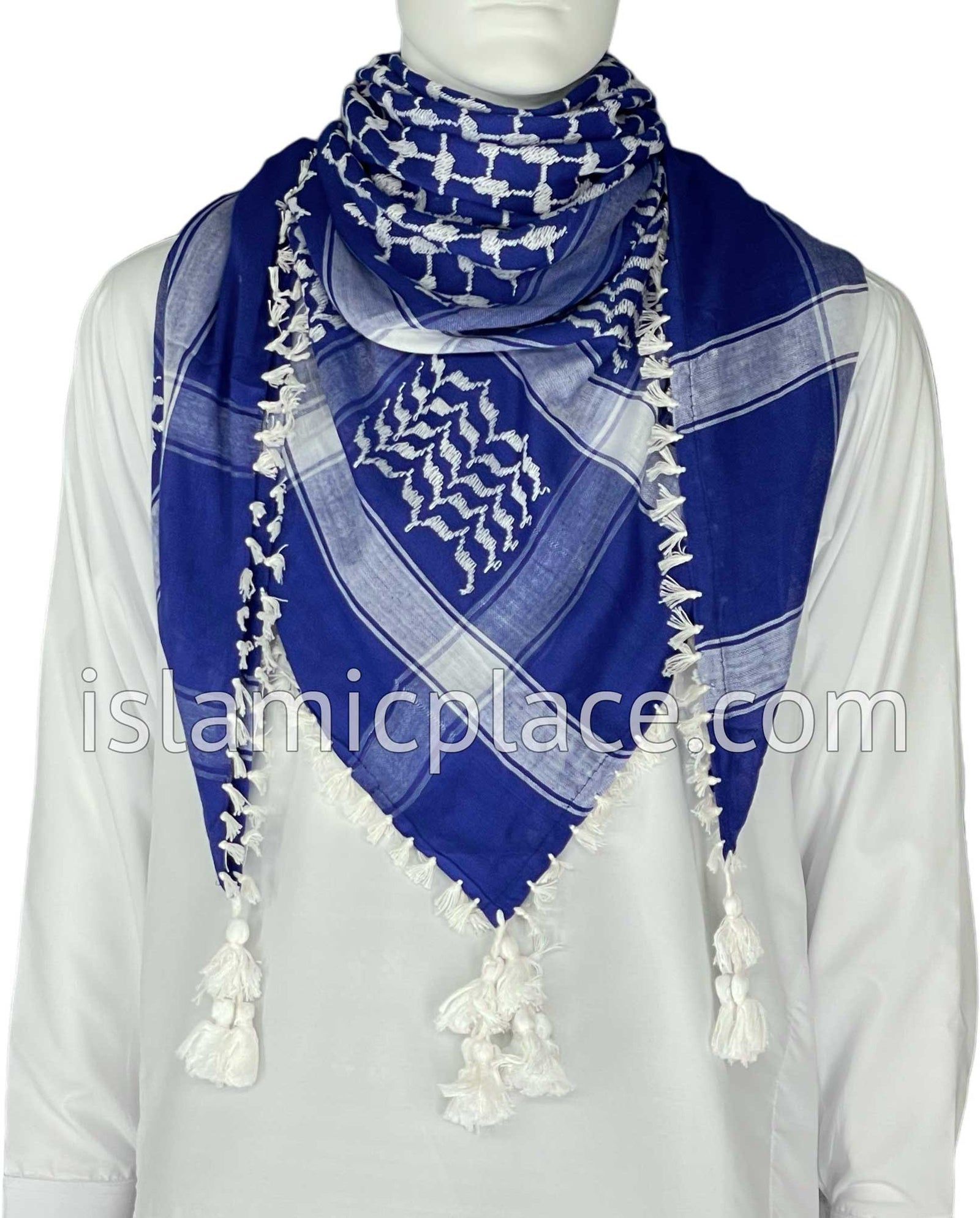 Royal Blue and White - Traditional Style Men Scarf Kifaya