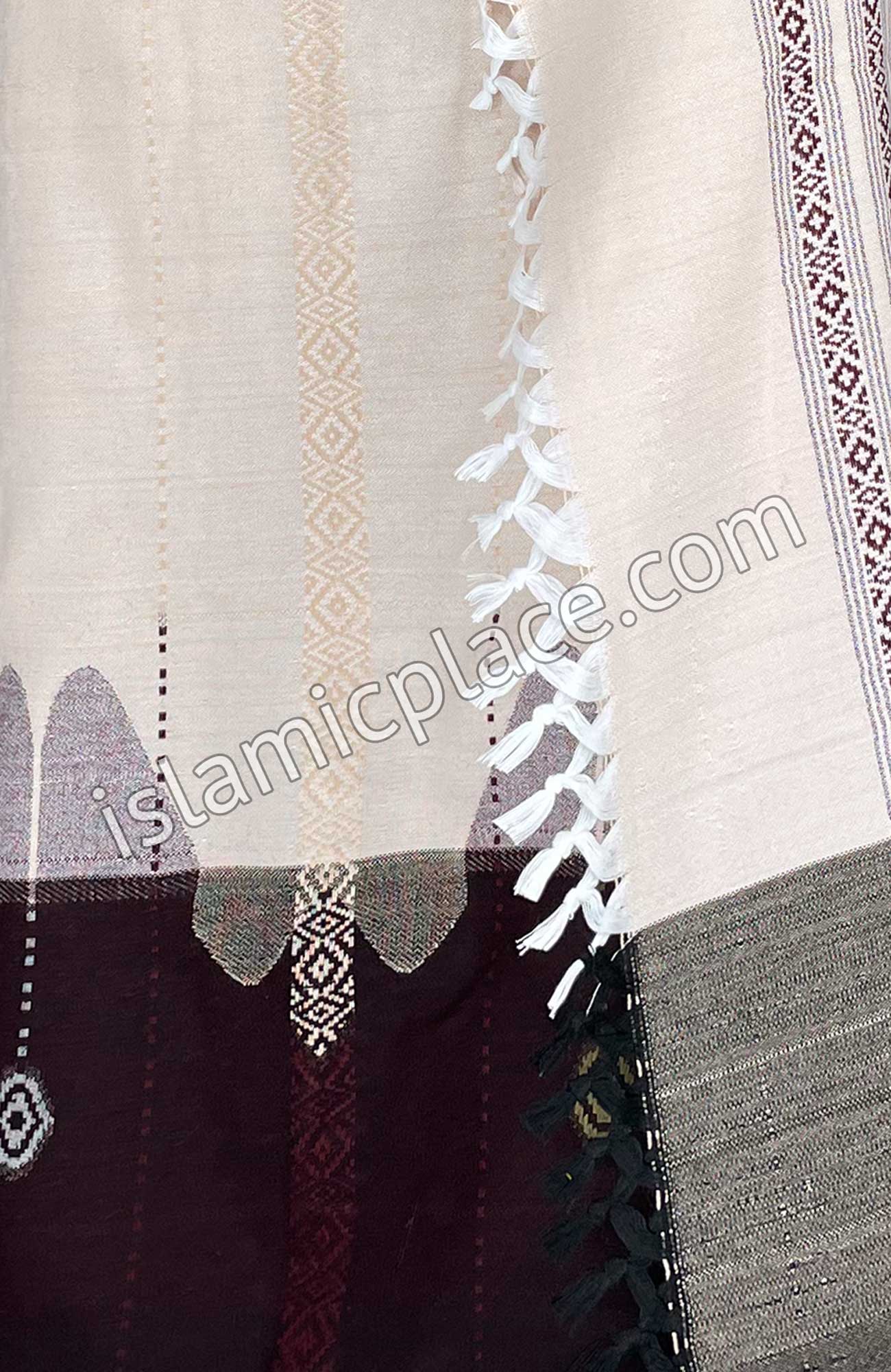 Warm Ivory and Burgundy - Wahaab Design Men Yemeni Lungi Izzar