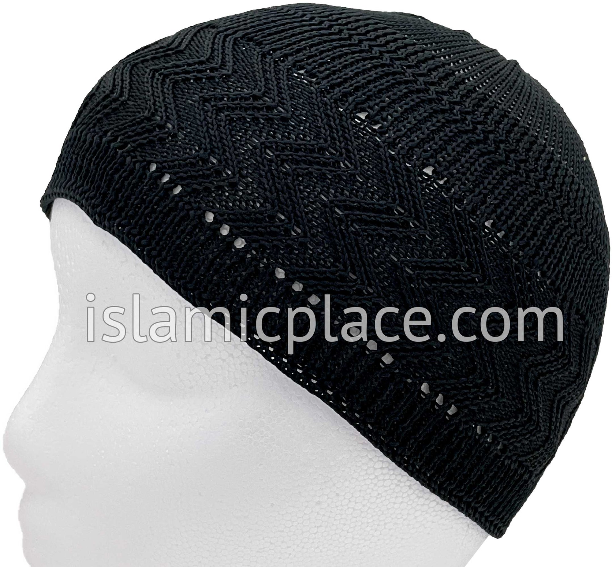 Solid Black - Elastic Knitted Ghani Designer Kufi