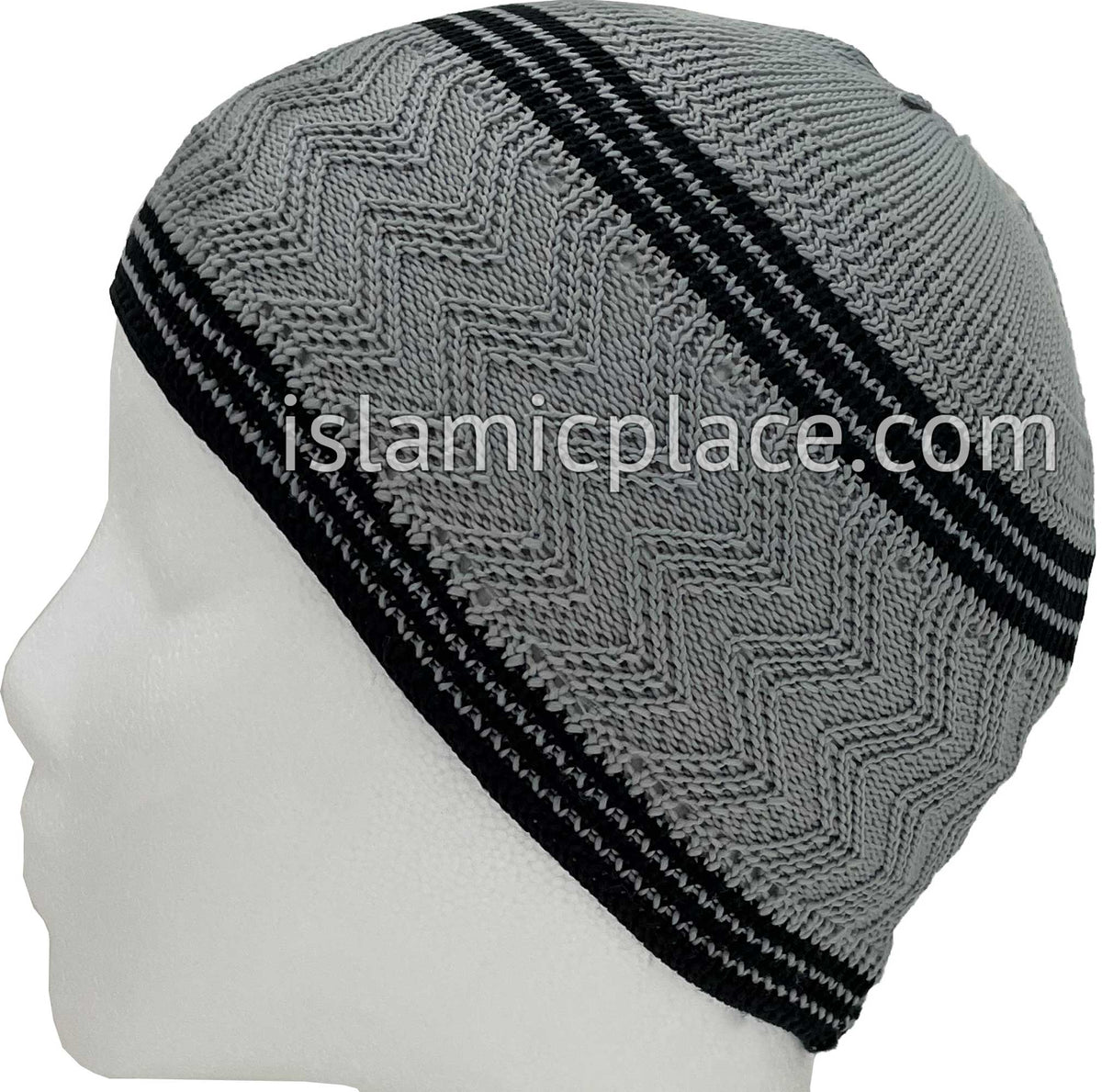 Silver Gray &amp; Black - Elastic Knitted Ghani Designer Kufi