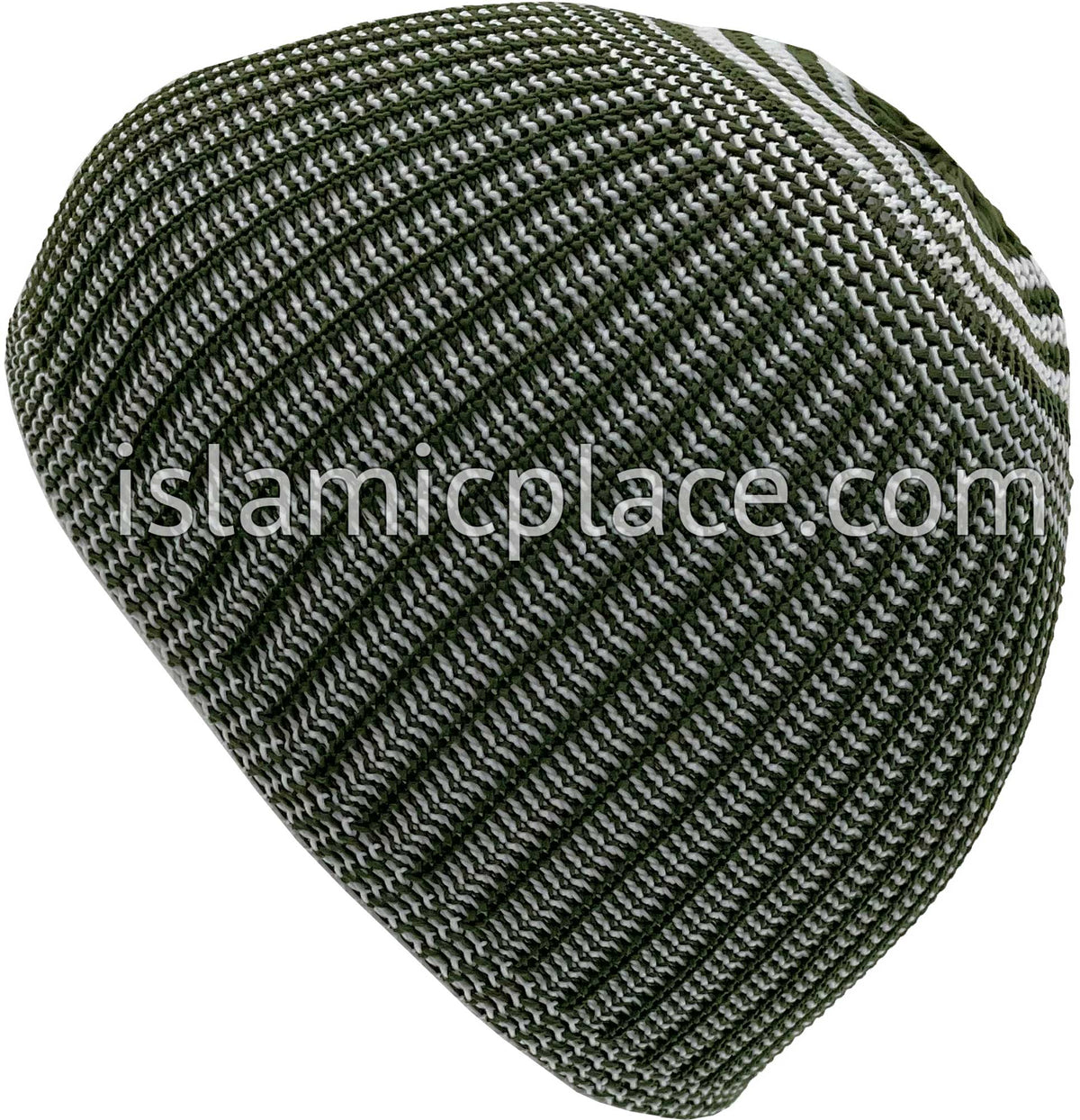 Camo Green &amp; White - Elastic Knitted Bashir Designer Kufi