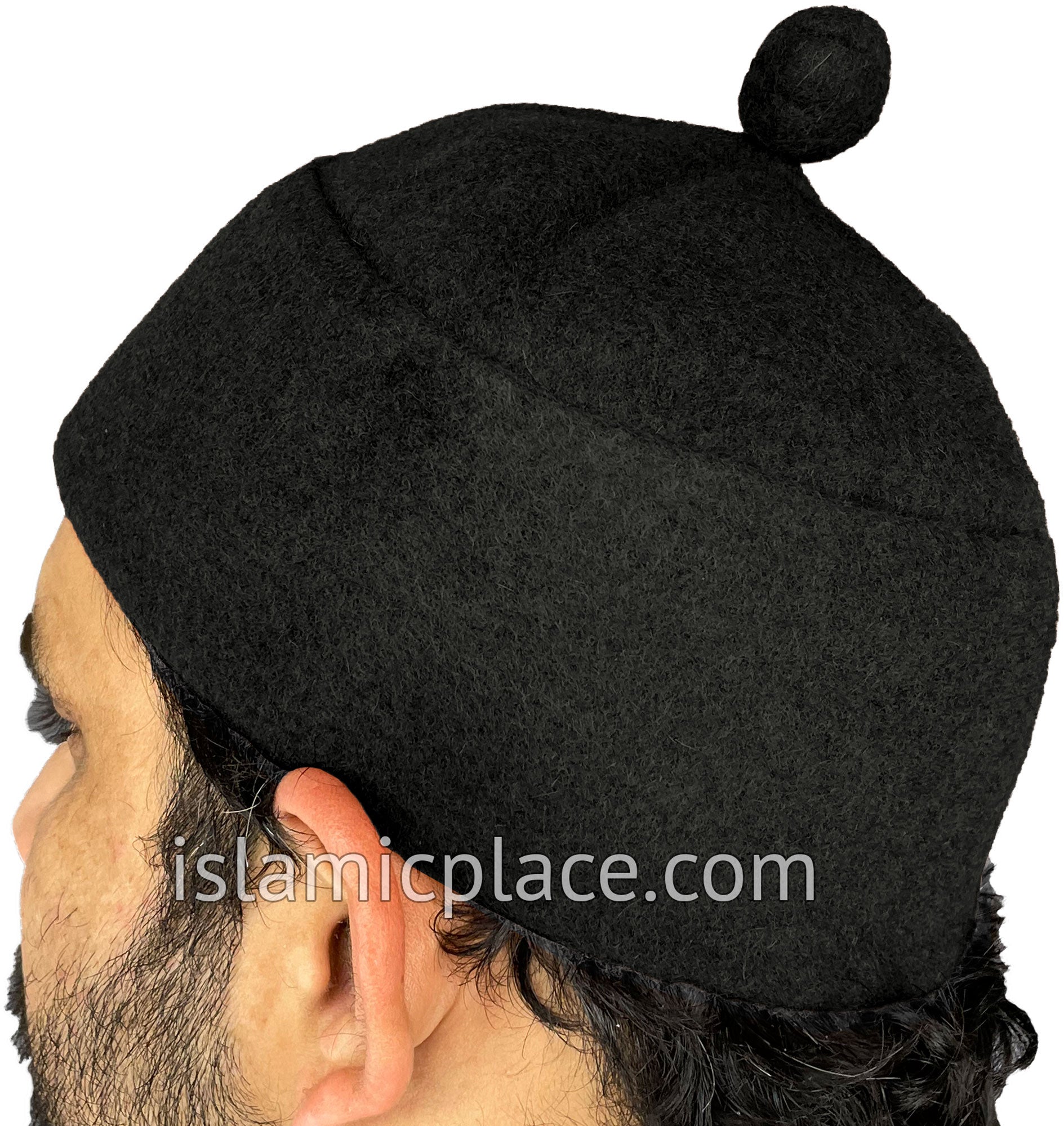 Solid Black - Winter Wool Ayyub Style Kufi