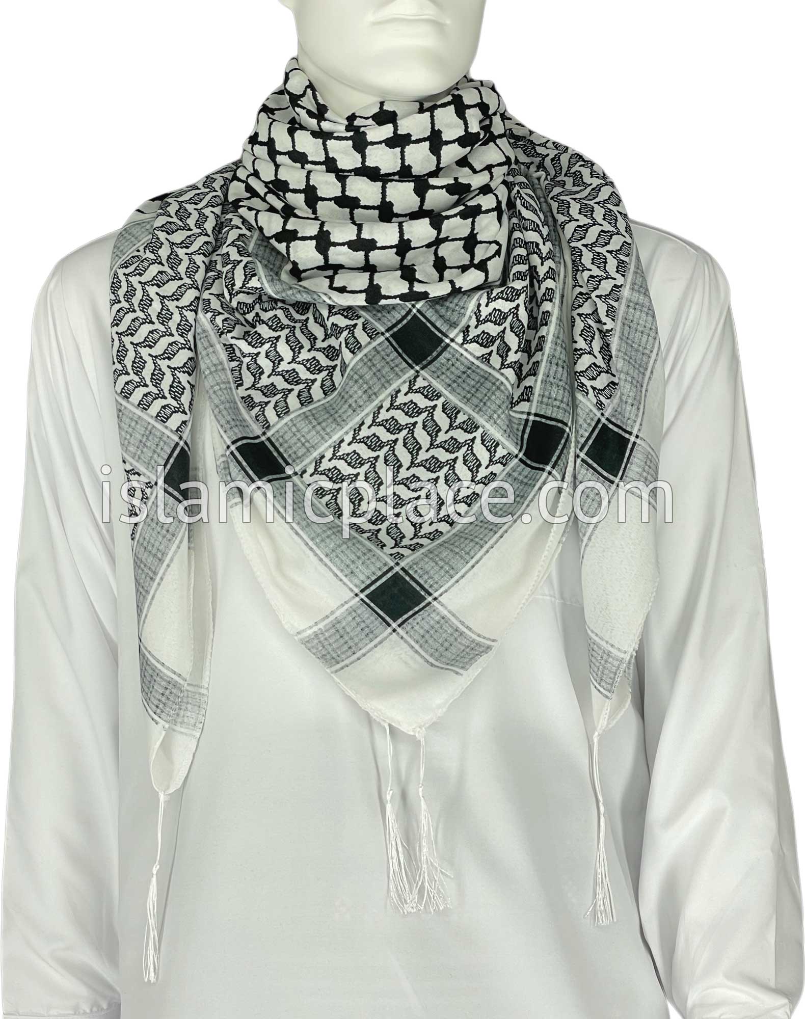 White and Black - Traditional Palestinian Style Printed Men Scarf Kifaya