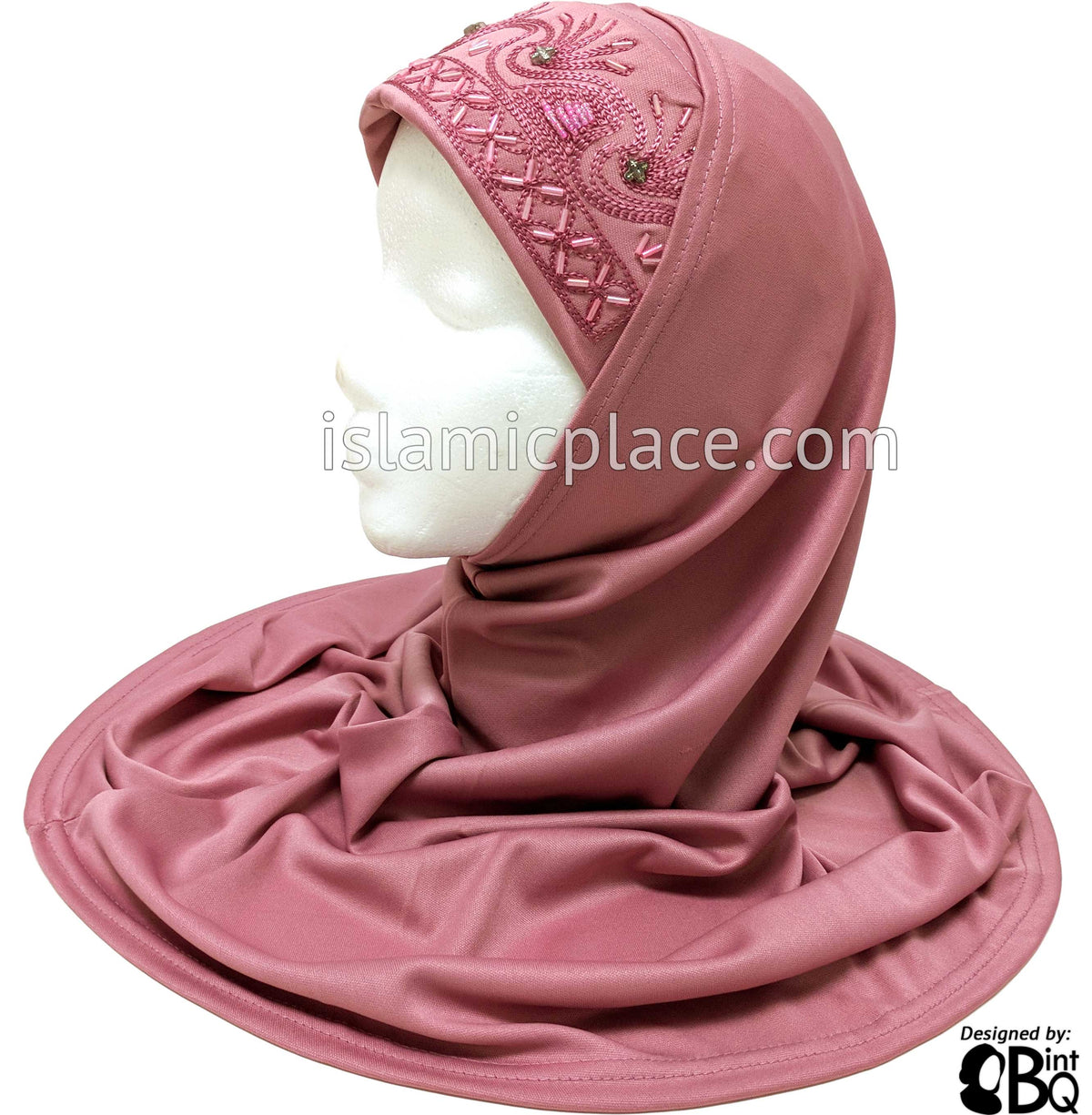 Raspberry Pink - Hand Beaded Hijab Al-Amira Teen to Adult (Large) - Design 8