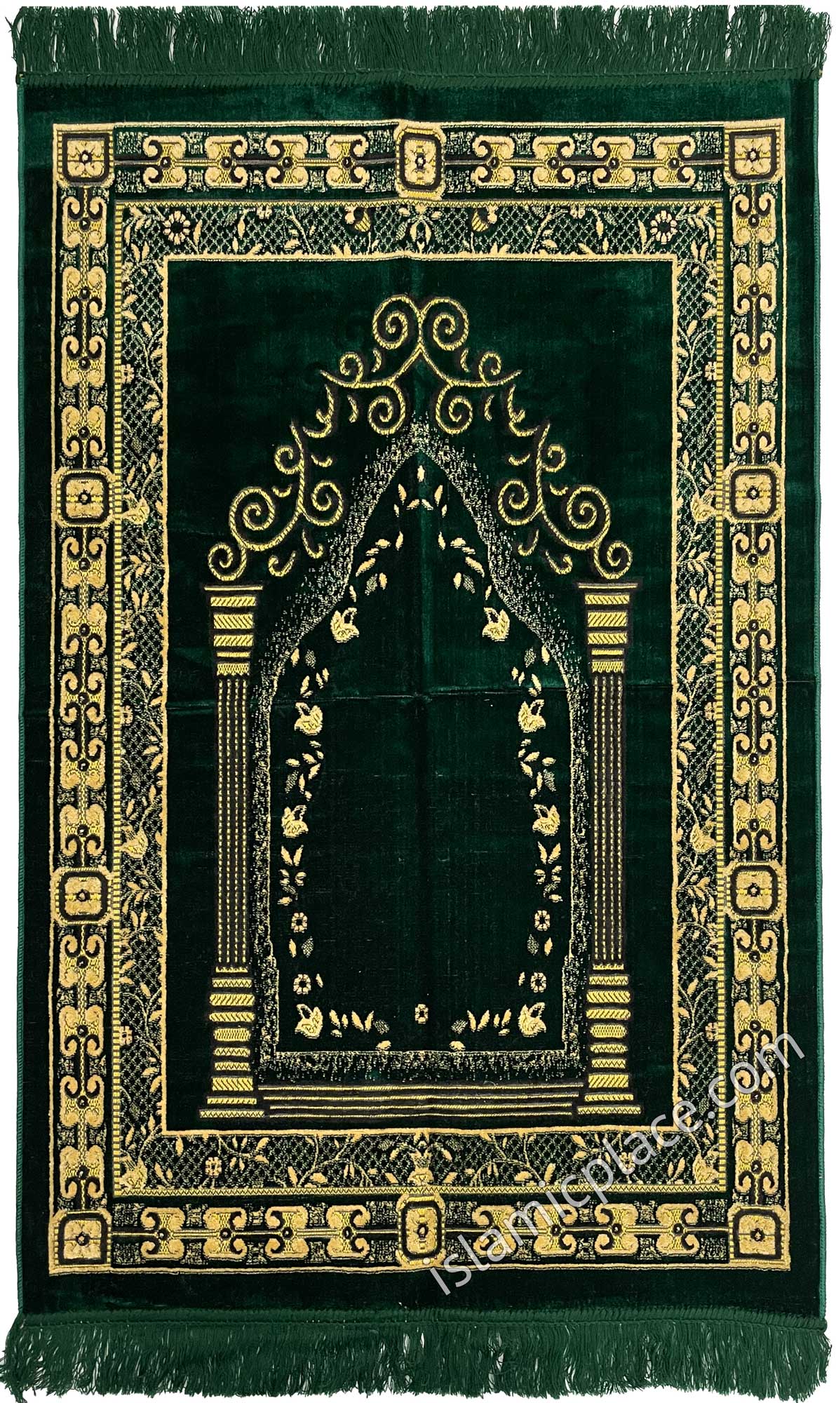 Hunter Green Prayer Rug With Roman Mihrab (Big &amp; Tall size)