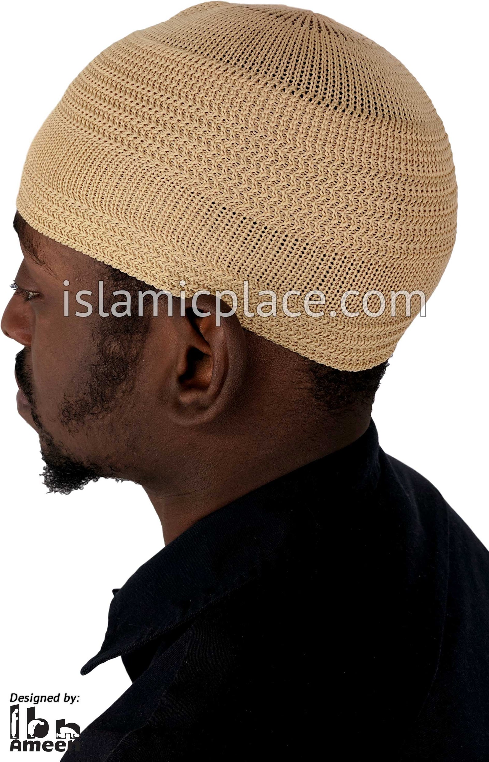 Khaki - Elastic Knitted Plain Simple Kufi