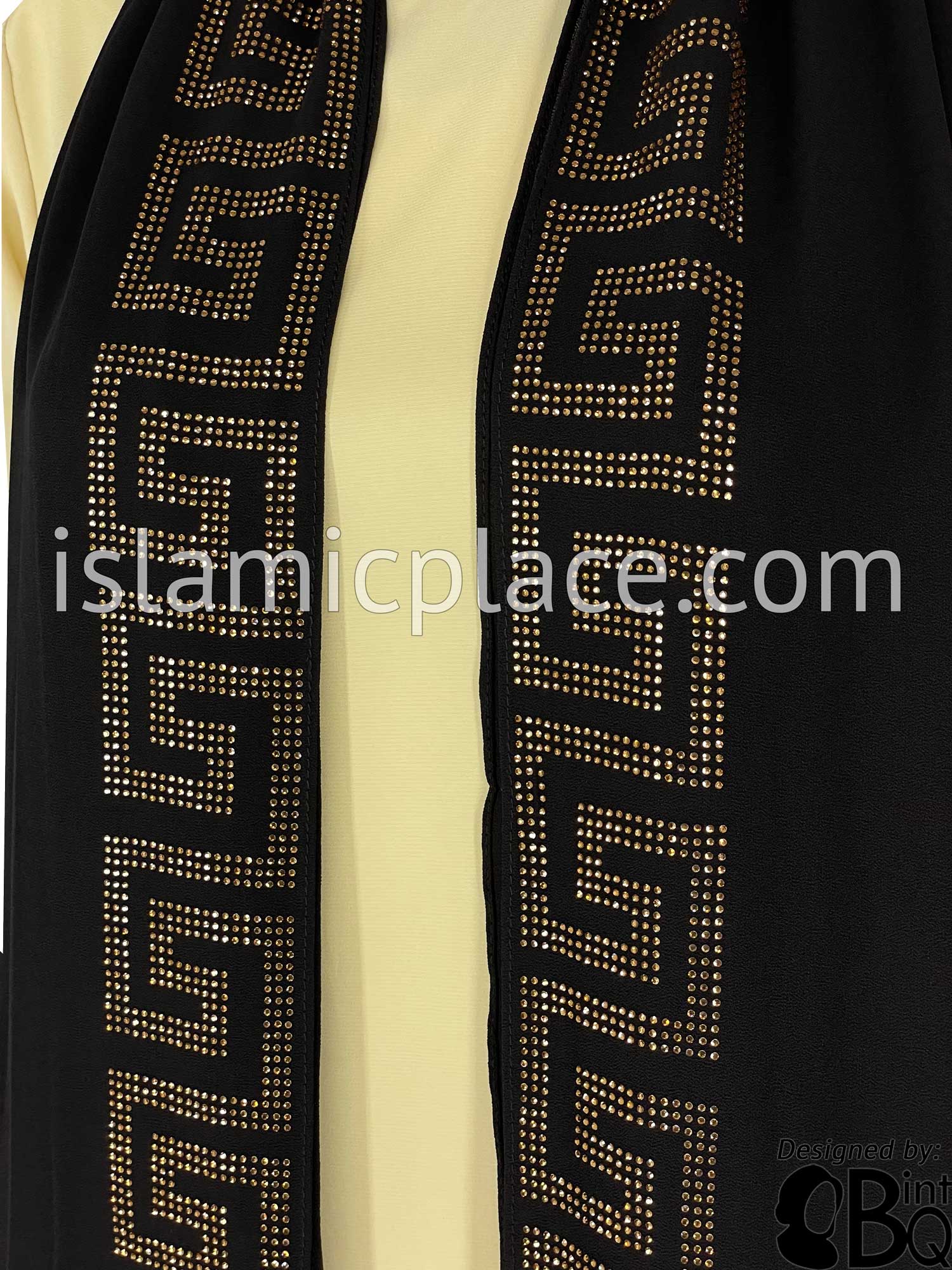 Black with Golden Stones in Design 86 - Georgette Chiffon Shayla Long Rectangle Hijab 30"x70"