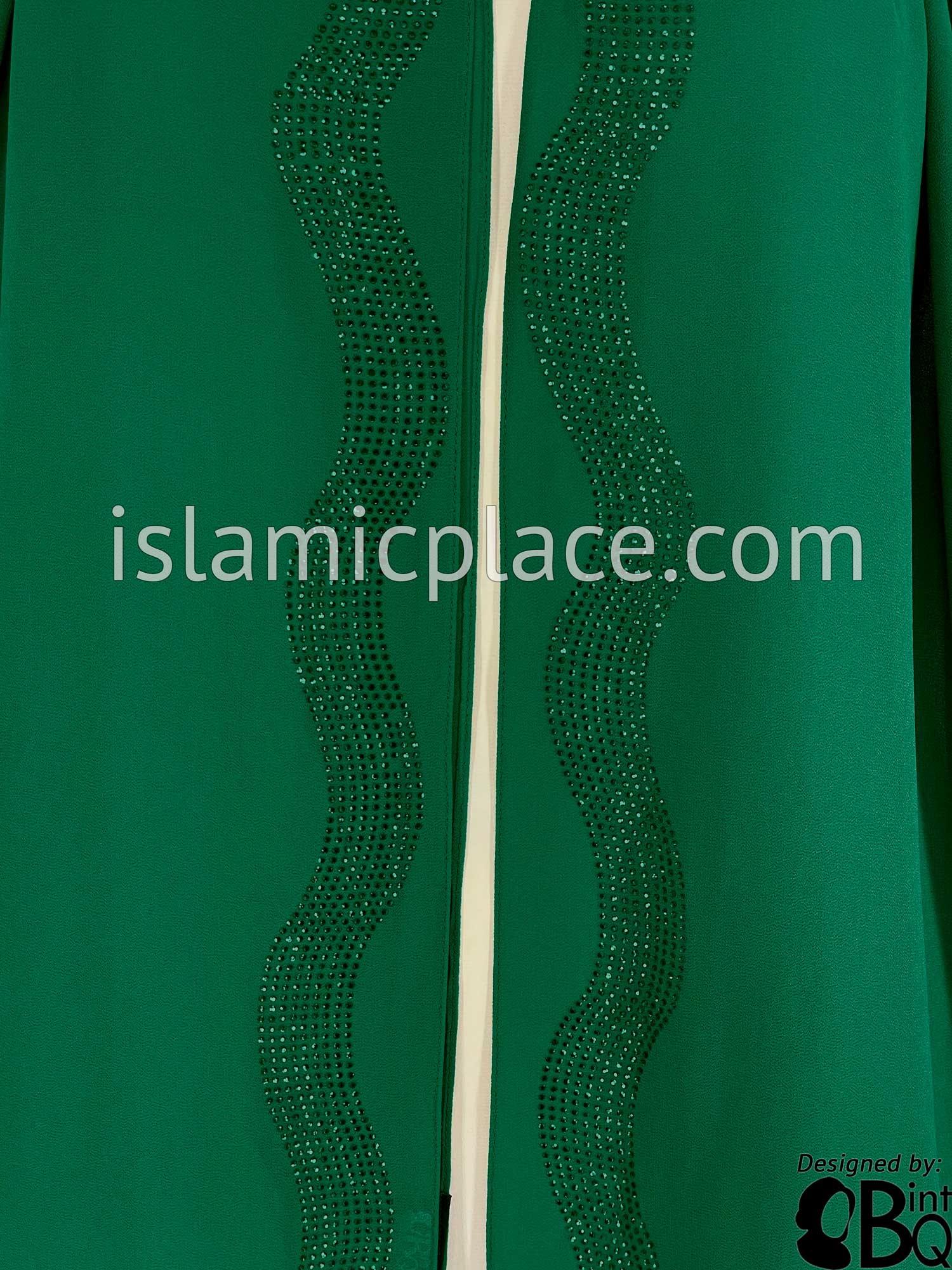 Green with Green Stones in Design 35 - Georgette Chiffon Shayla Long Rectangle Hijab 30"x70"