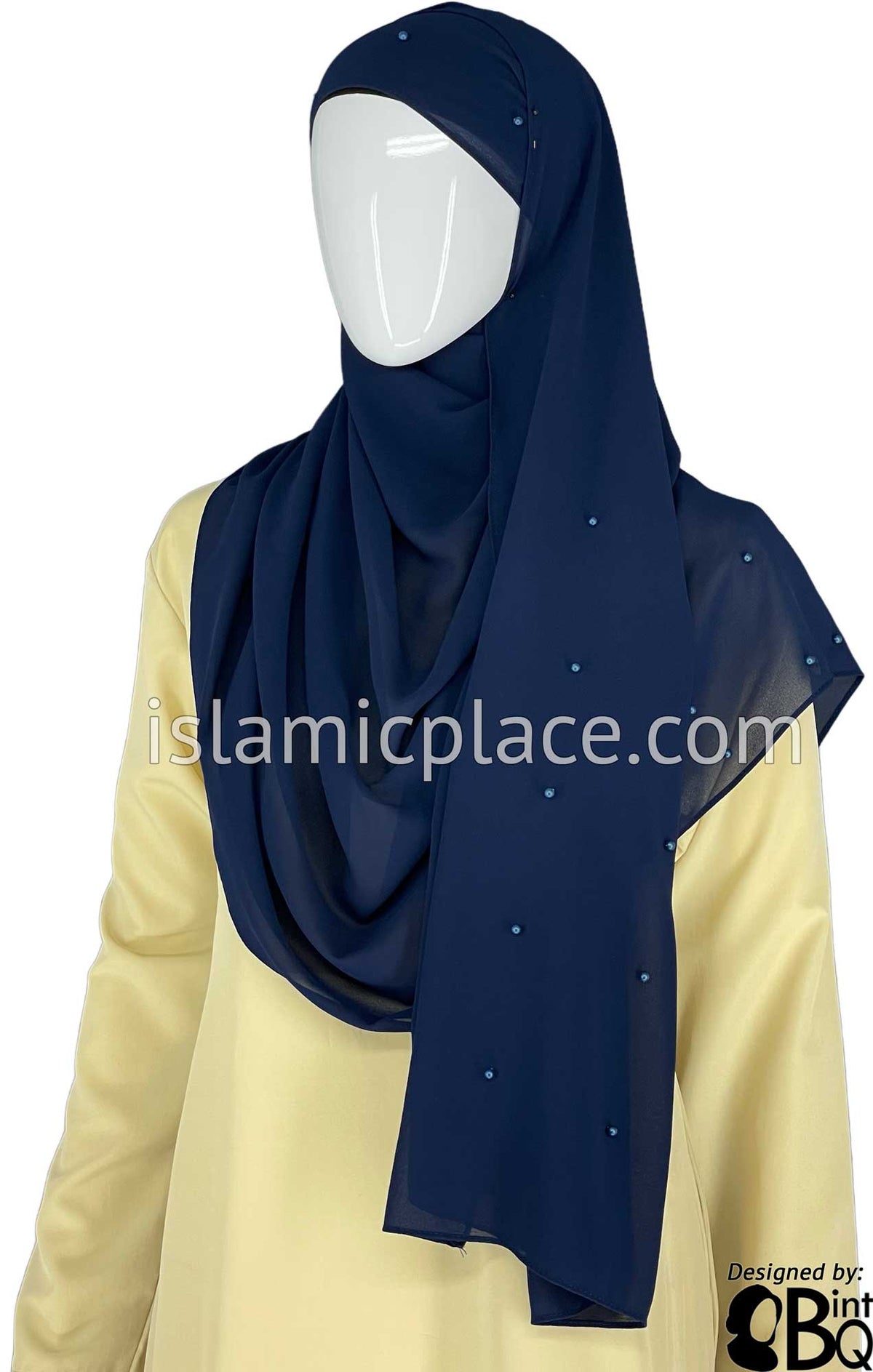 Navy with Navy Stones in Design 25 - Georgette Chiffon Shayla Long Rectangle Hijab 30&quot;x70&quot;