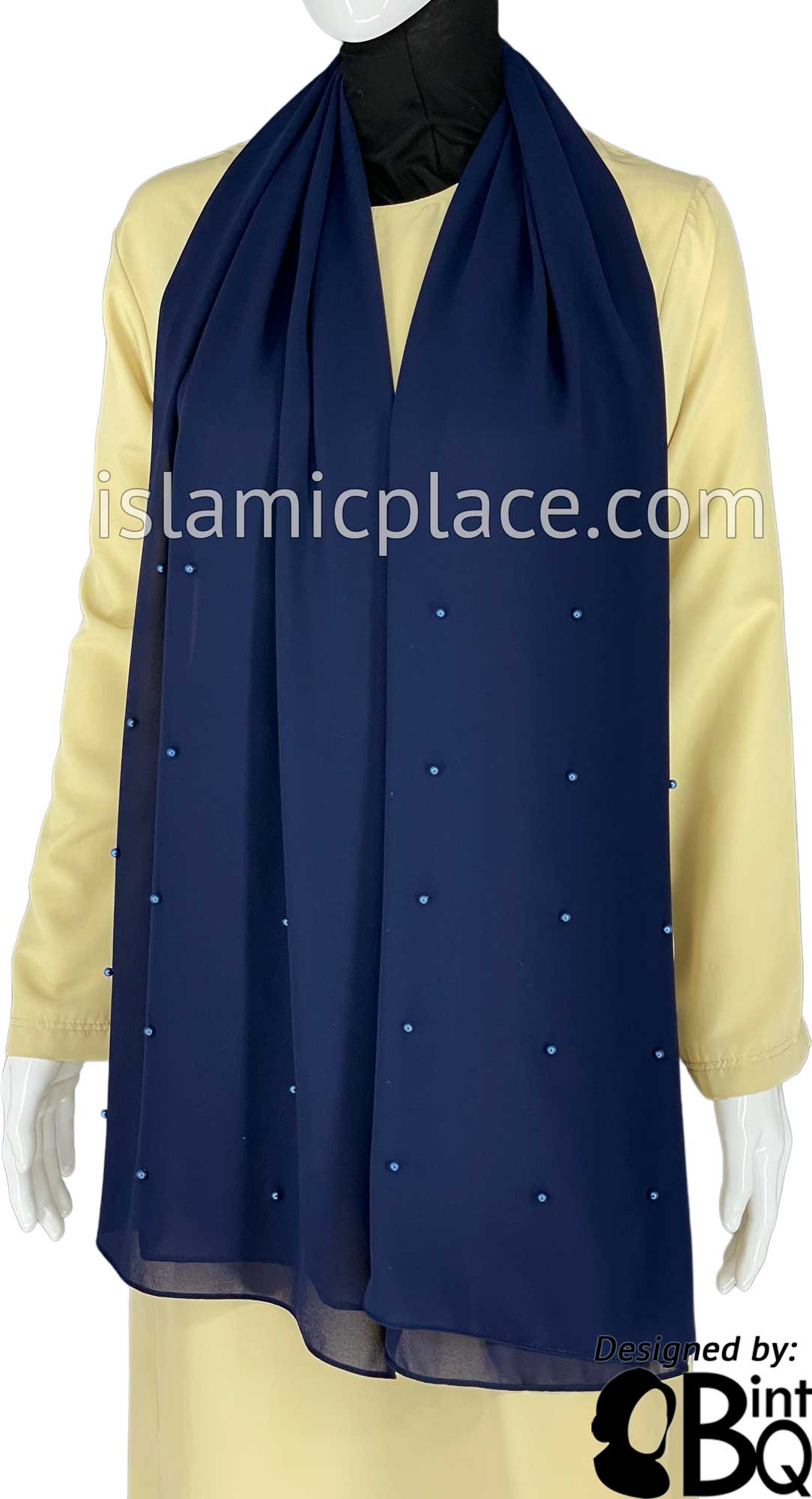 Navy with Navy Stones in Design 25 - Georgette Chiffon Shayla Long Rectangle Hijab 30"x70"