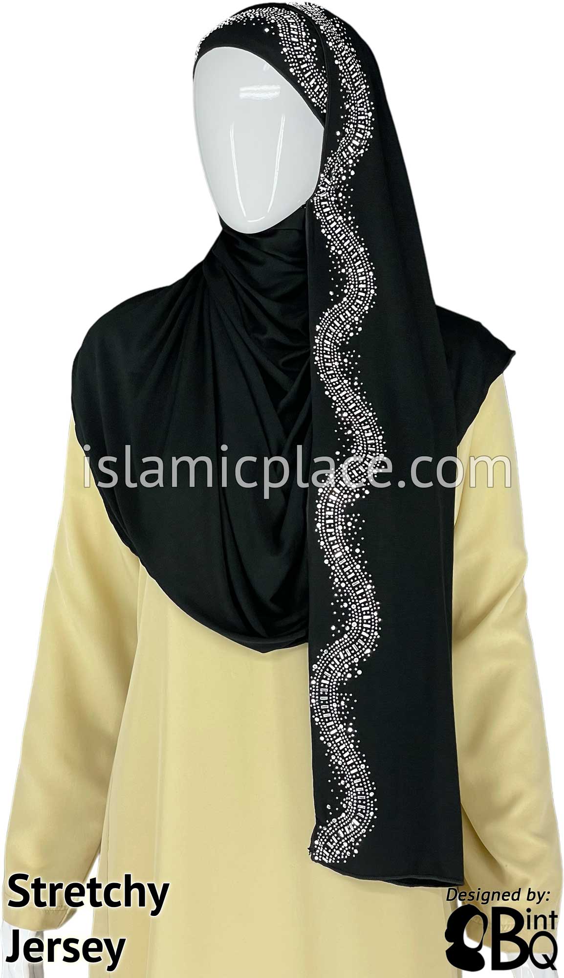 Black with Silver Stones in Design 30 - Jersey Shayla Long Rectangle Hijab 30&quot;x70&quot;