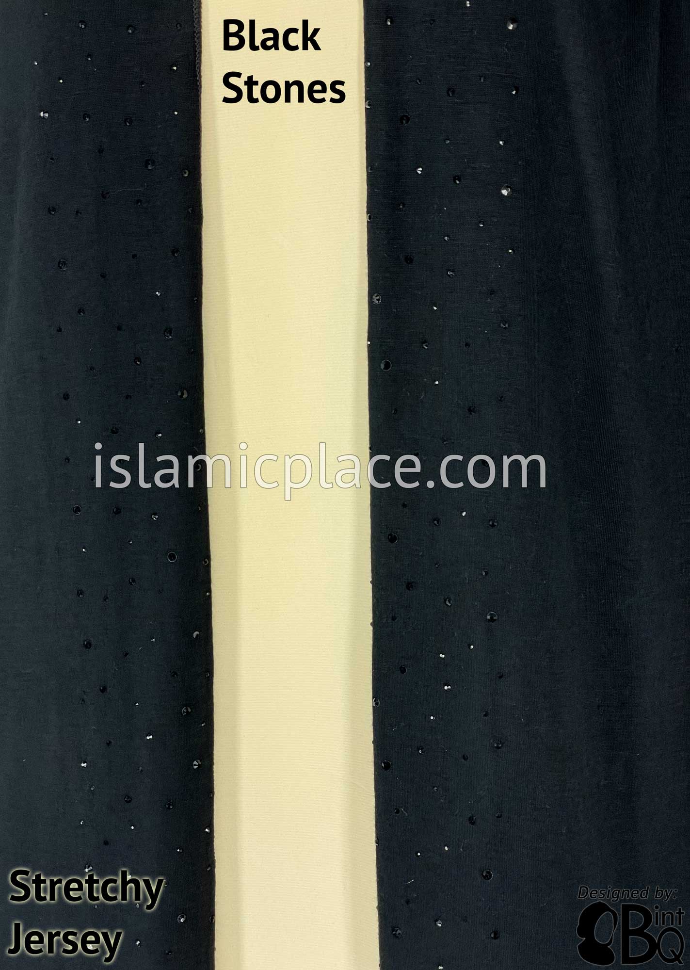 Black with Black Stones in Design 56 - Jersey Shayla Long Rectangle Hijab 30"x70"