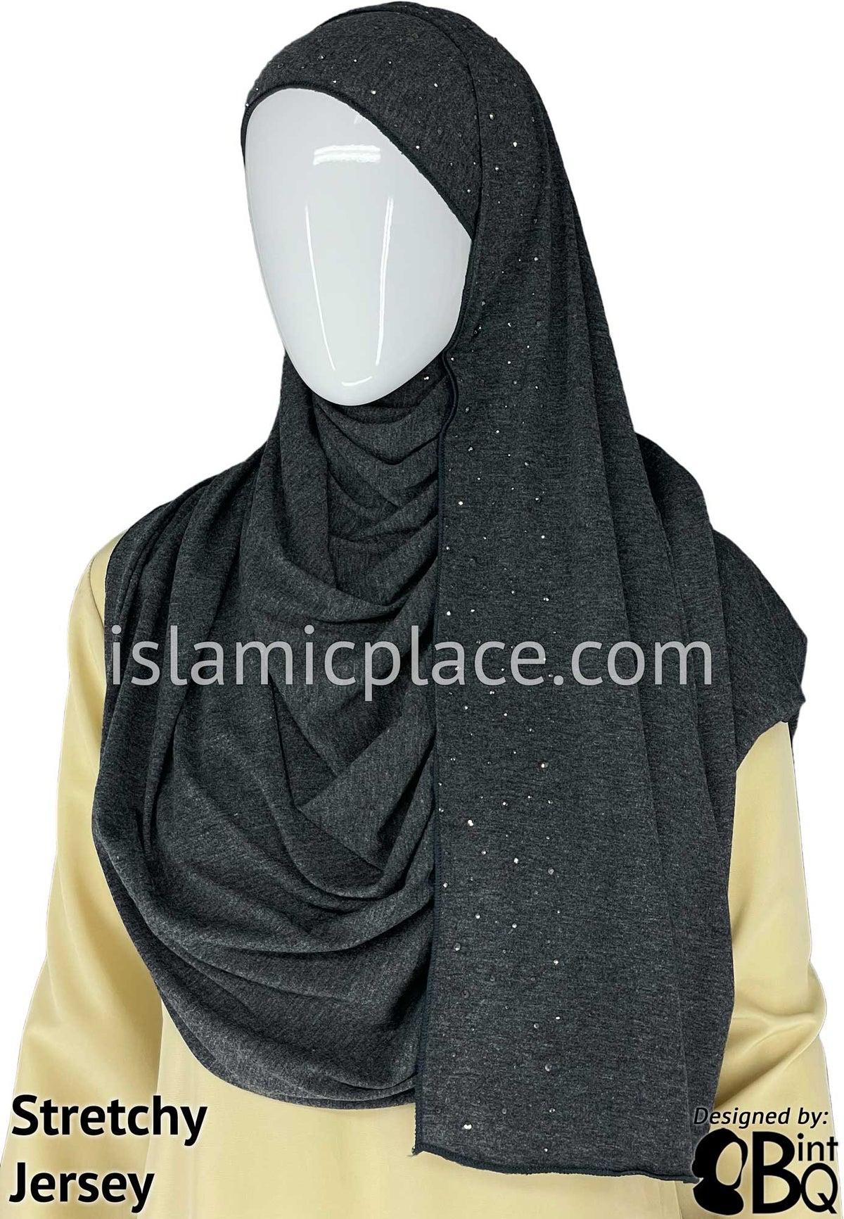 Heather Gray with Gray Stones in Design 56 - Jersey Shayla Long Rectangle Hijab 30&quot;x70&quot;