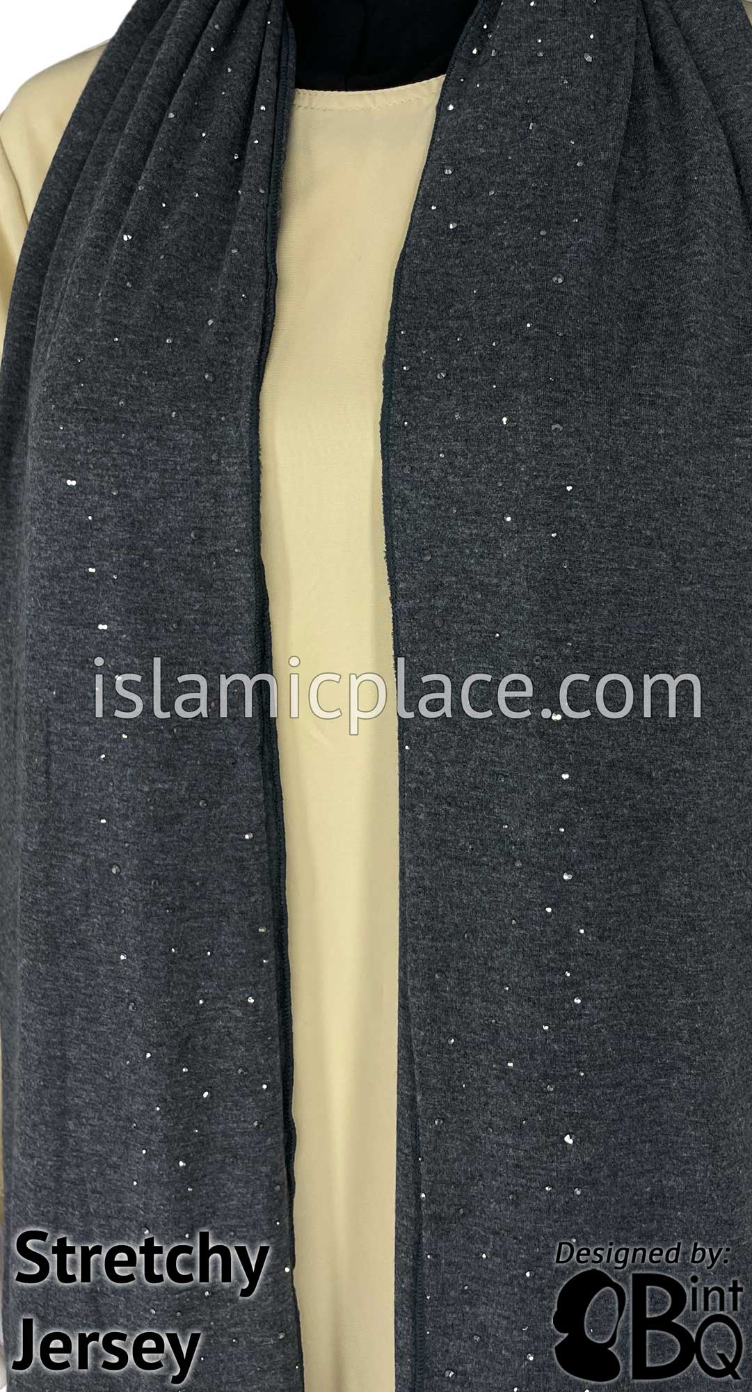 Heather Gray with Gray Stones in Design 56 - Jersey Shayla Long Rectangle Hijab 30"x70"