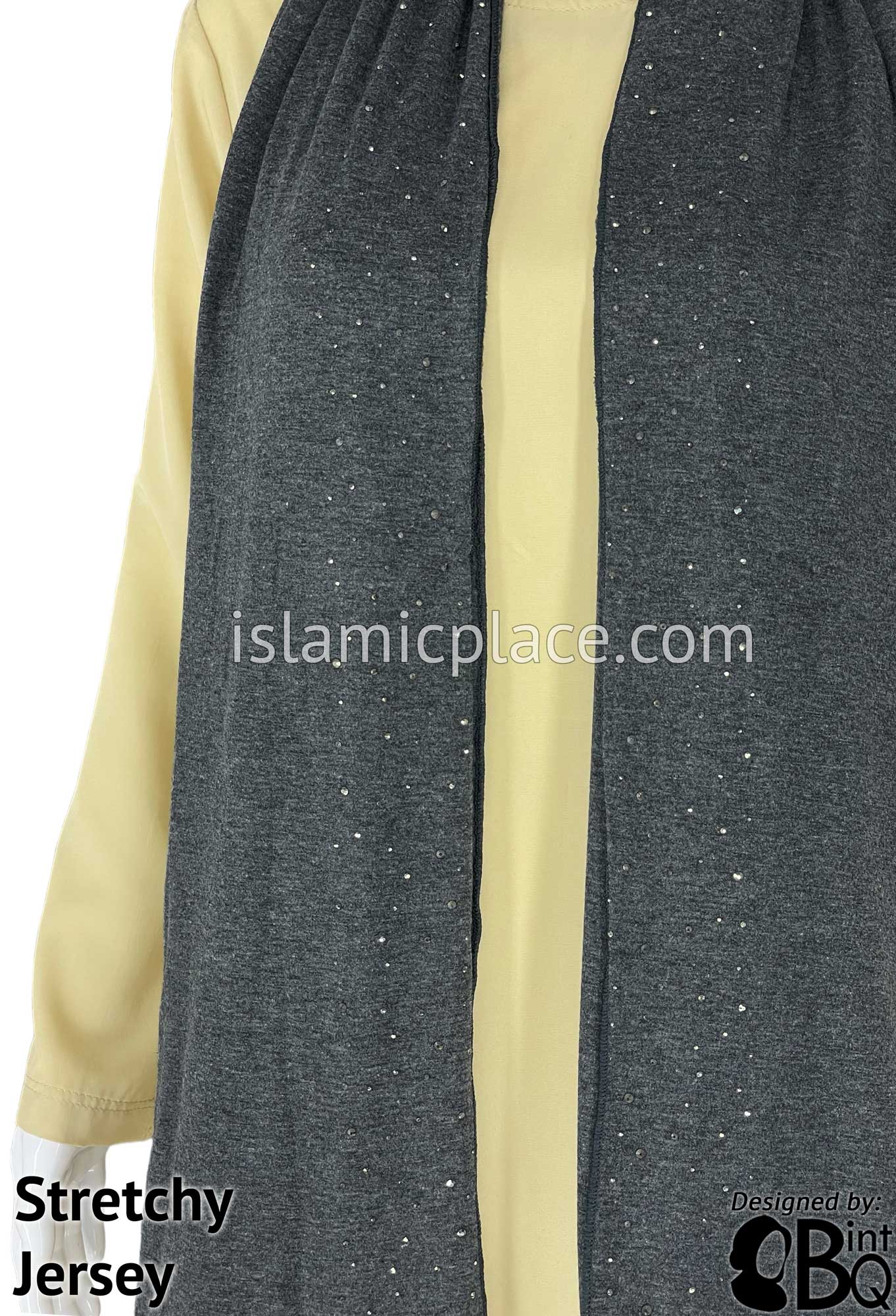 Heather Gray with Gray Stones in Design 56 - Jersey Shayla Long Rectangle Hijab 30"x70"