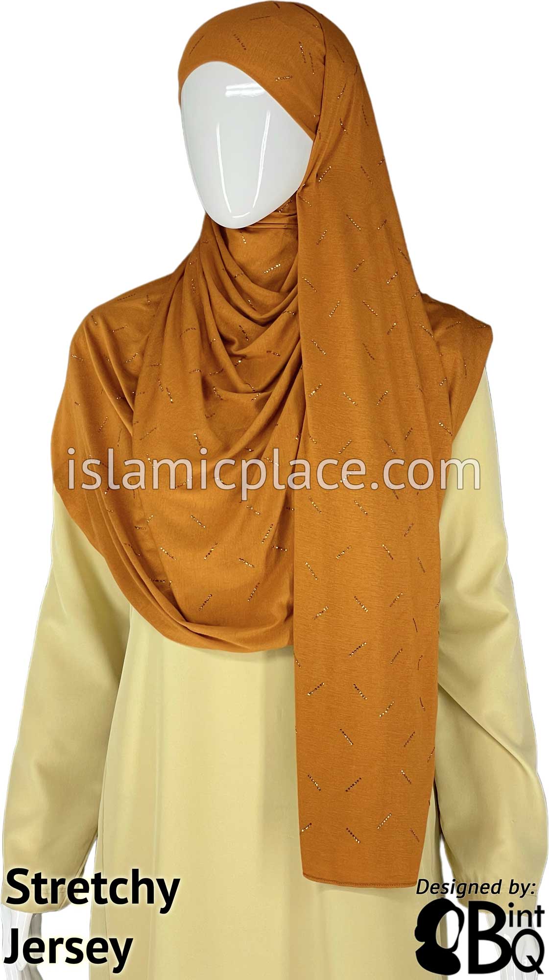 Pumpkin Spice with Golden Stones in Design 136 - Jersey Shayla Long Rectangle Hijab 30&quot;x70&quot;