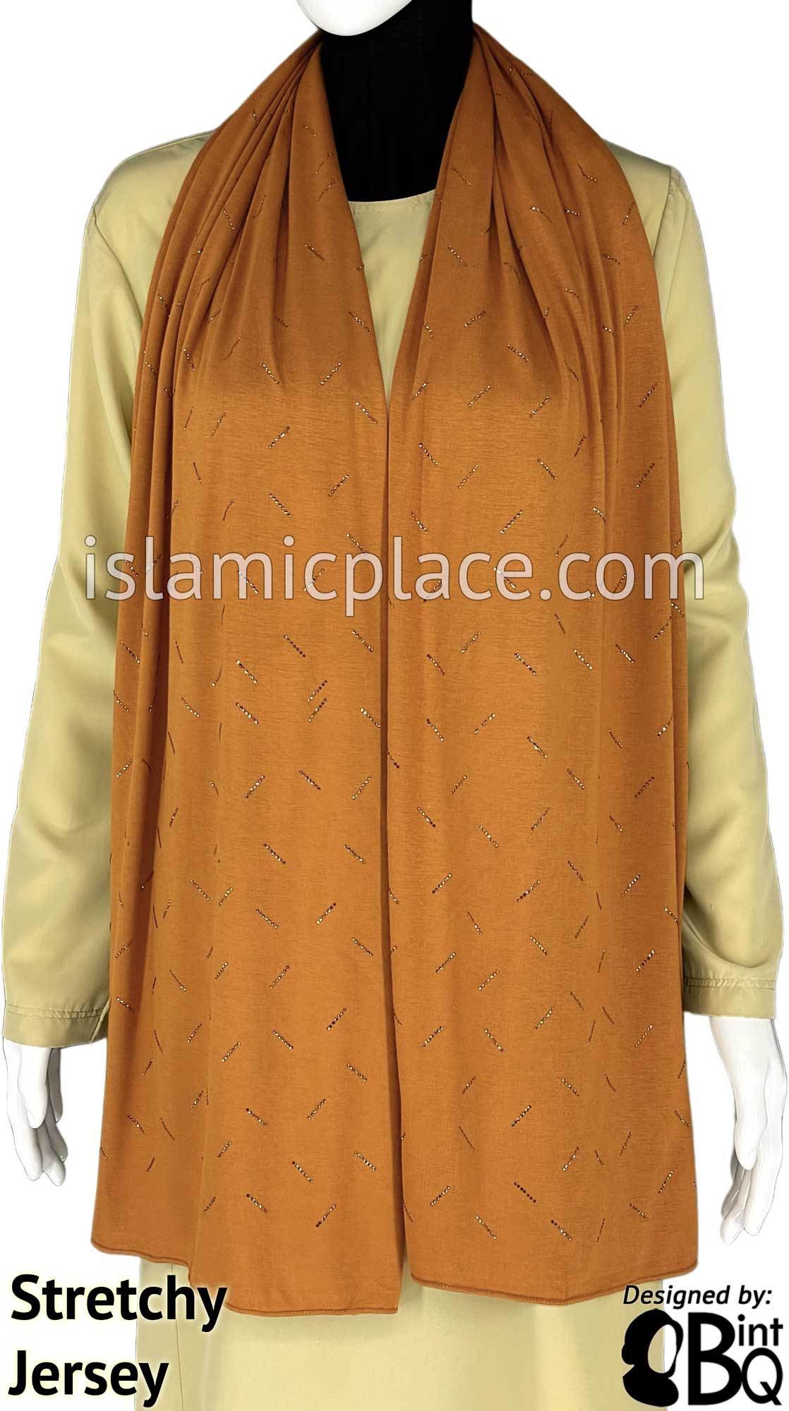 Pumpkin Spice with Golden Stones in Design 136 - Jersey Shayla Long Rectangle Hijab 30"x70"