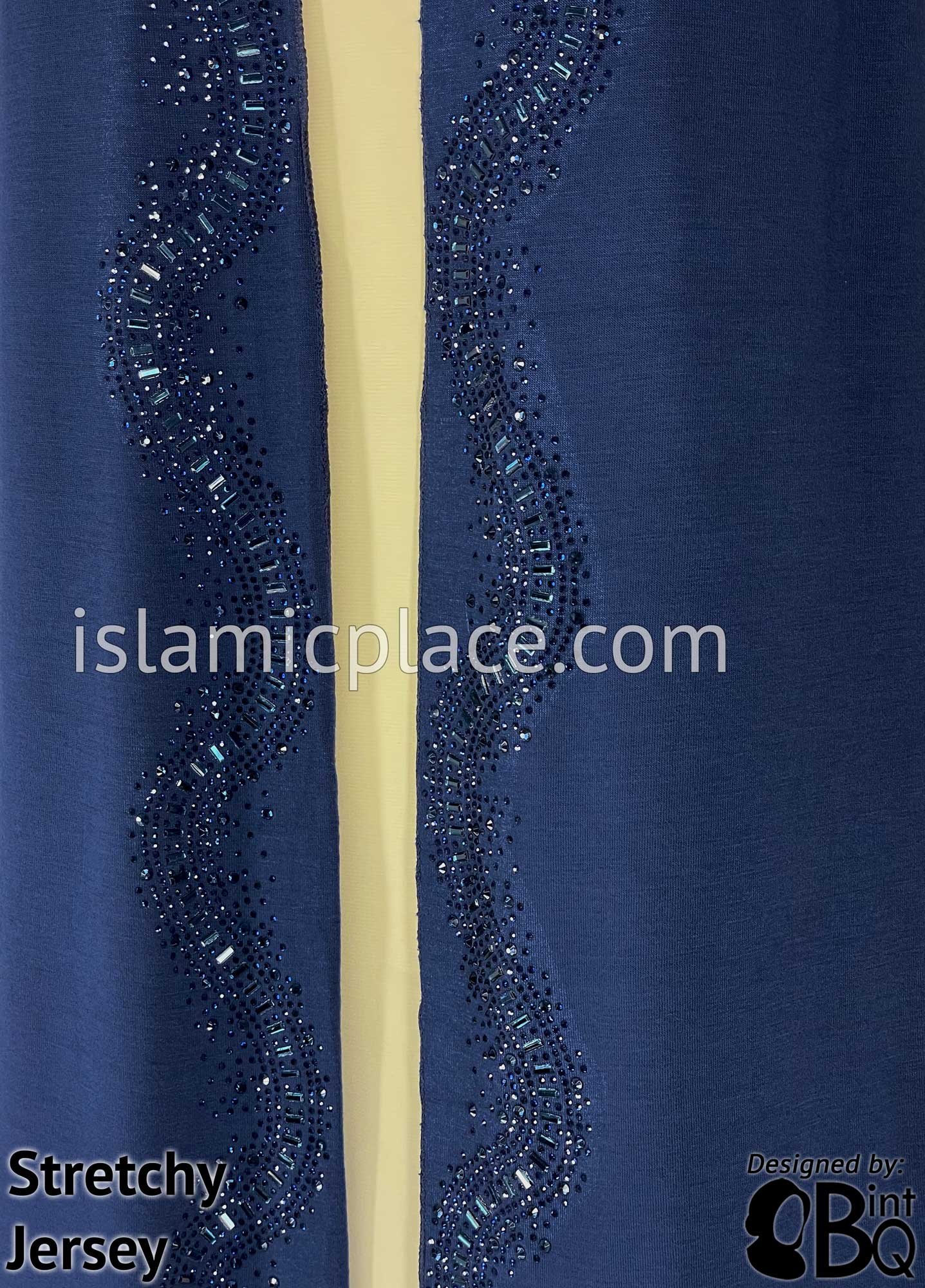 Navy with Navy Stones in Design 30 - Jersey Shayla Long Rectangle Hijab 30"x70"